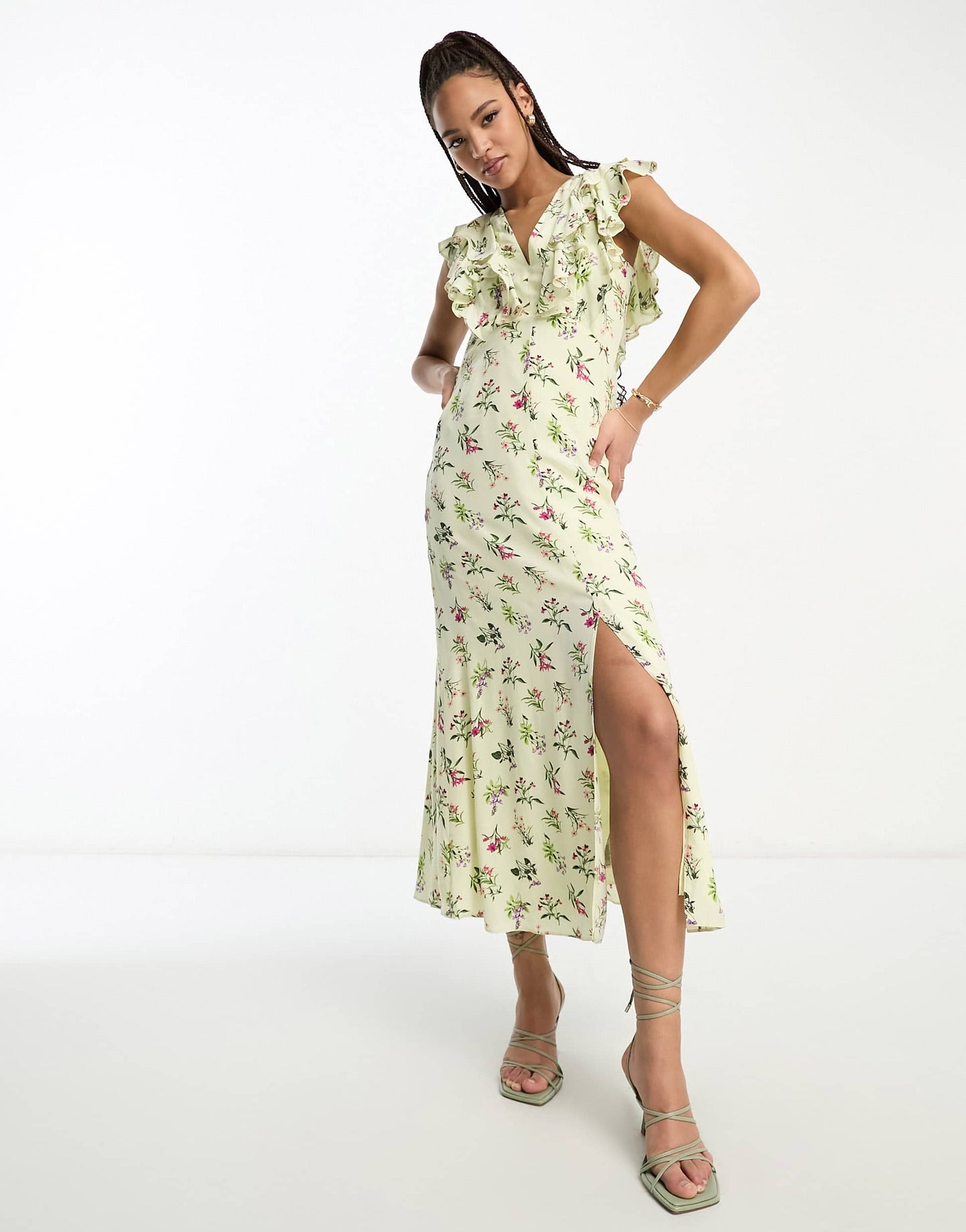 Nobody's Child ruffle midaxi dress in cream floral