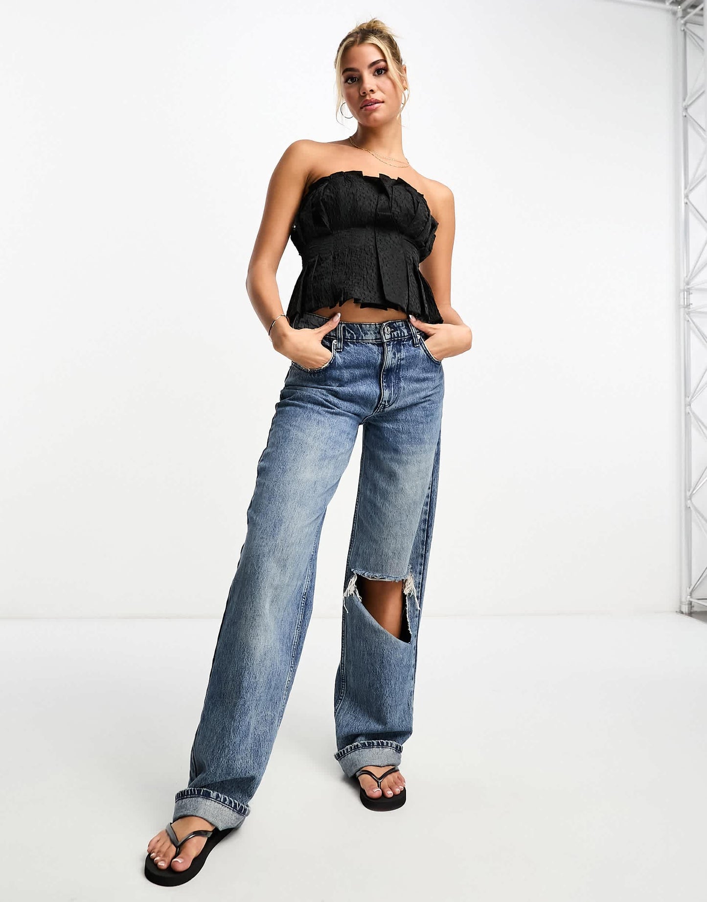 Urban Revivo bandeau textured top in black