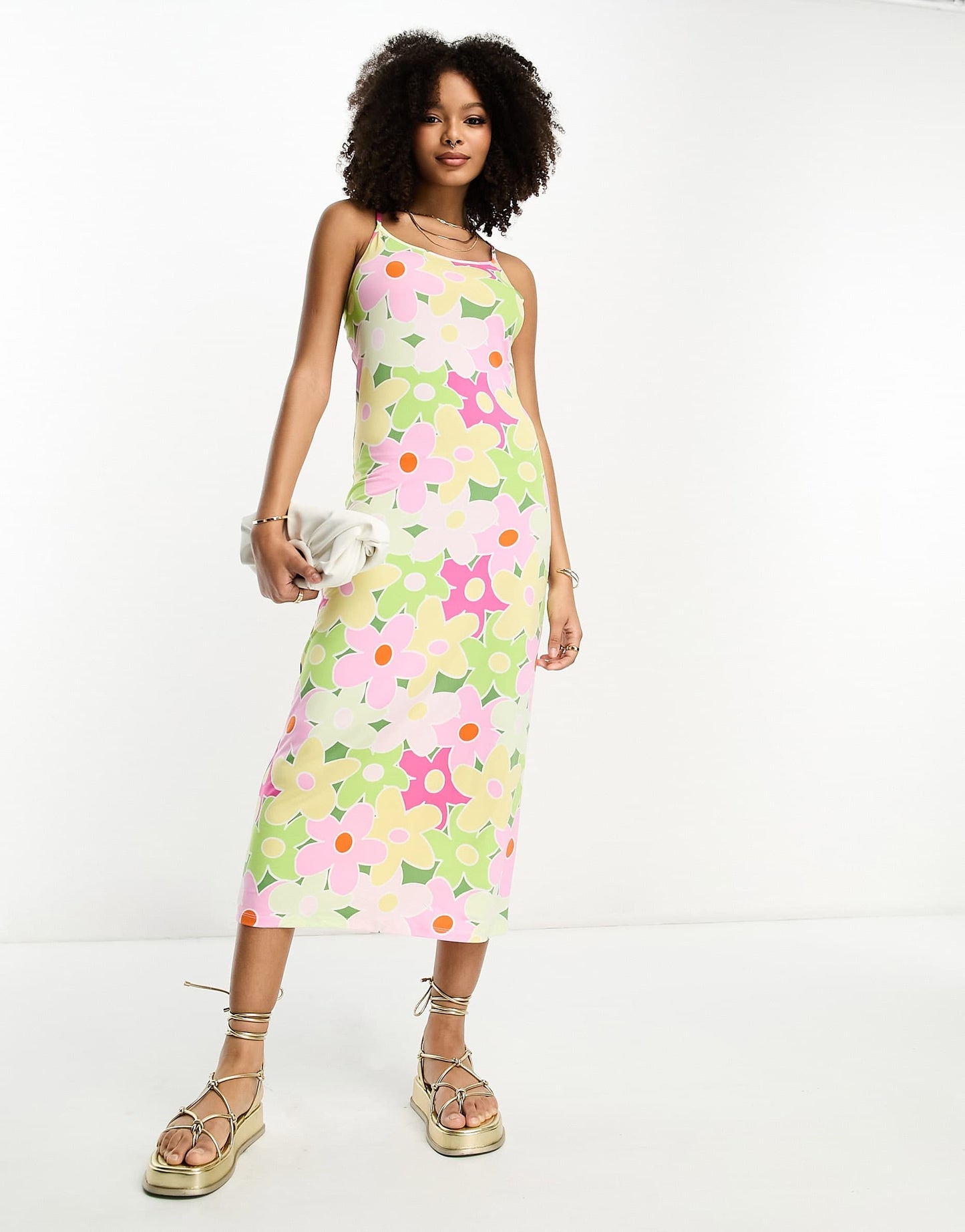 Vila cami midi dress in garden retro floral