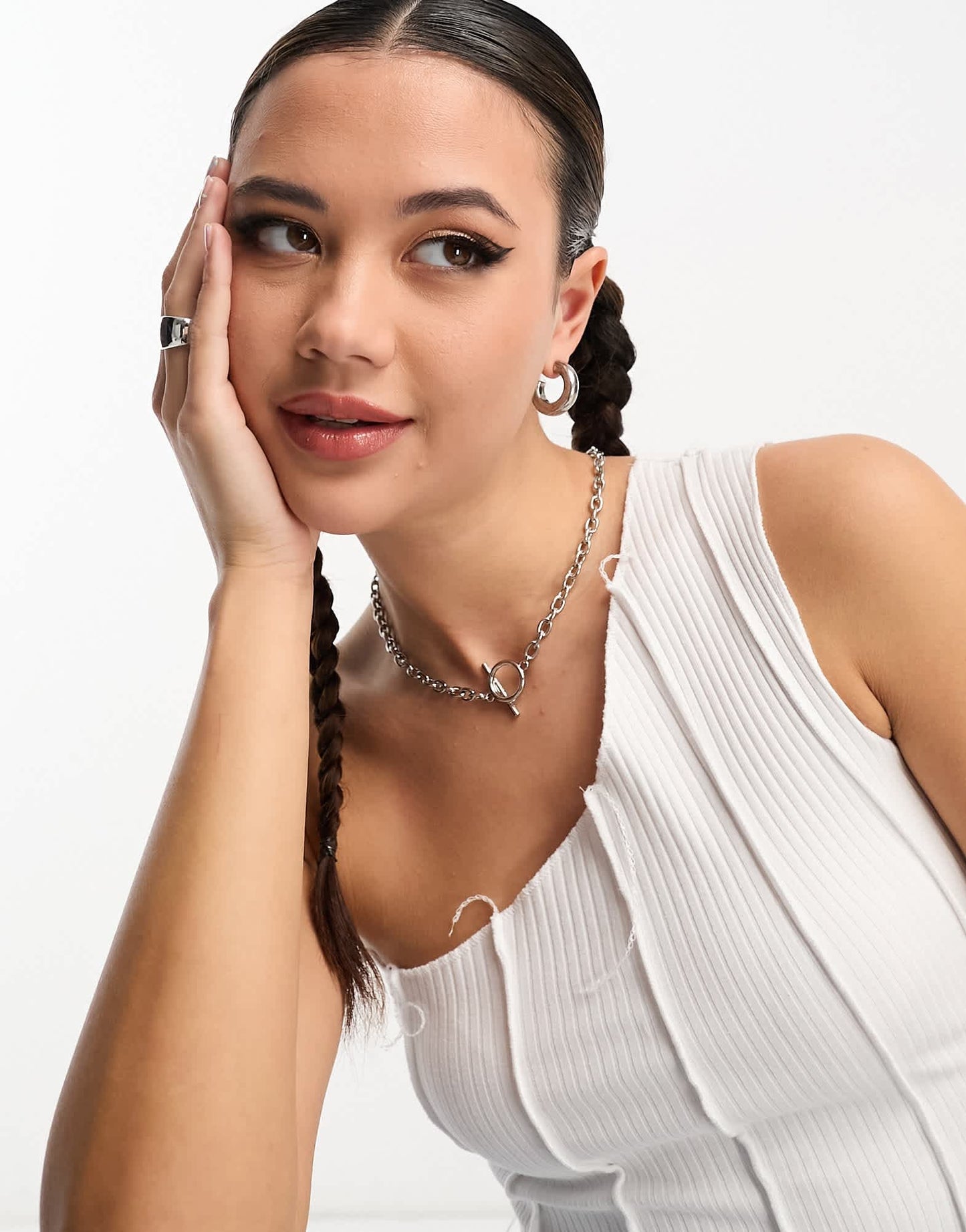 ASOS DESIGN one shoulder exposed seam top in white