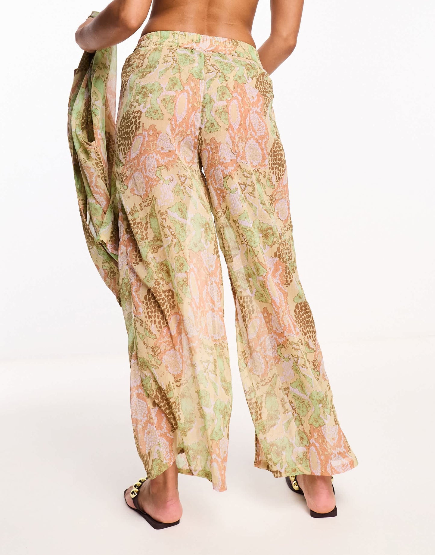 Vero Moda beach trouser co-ord in pastel snake print