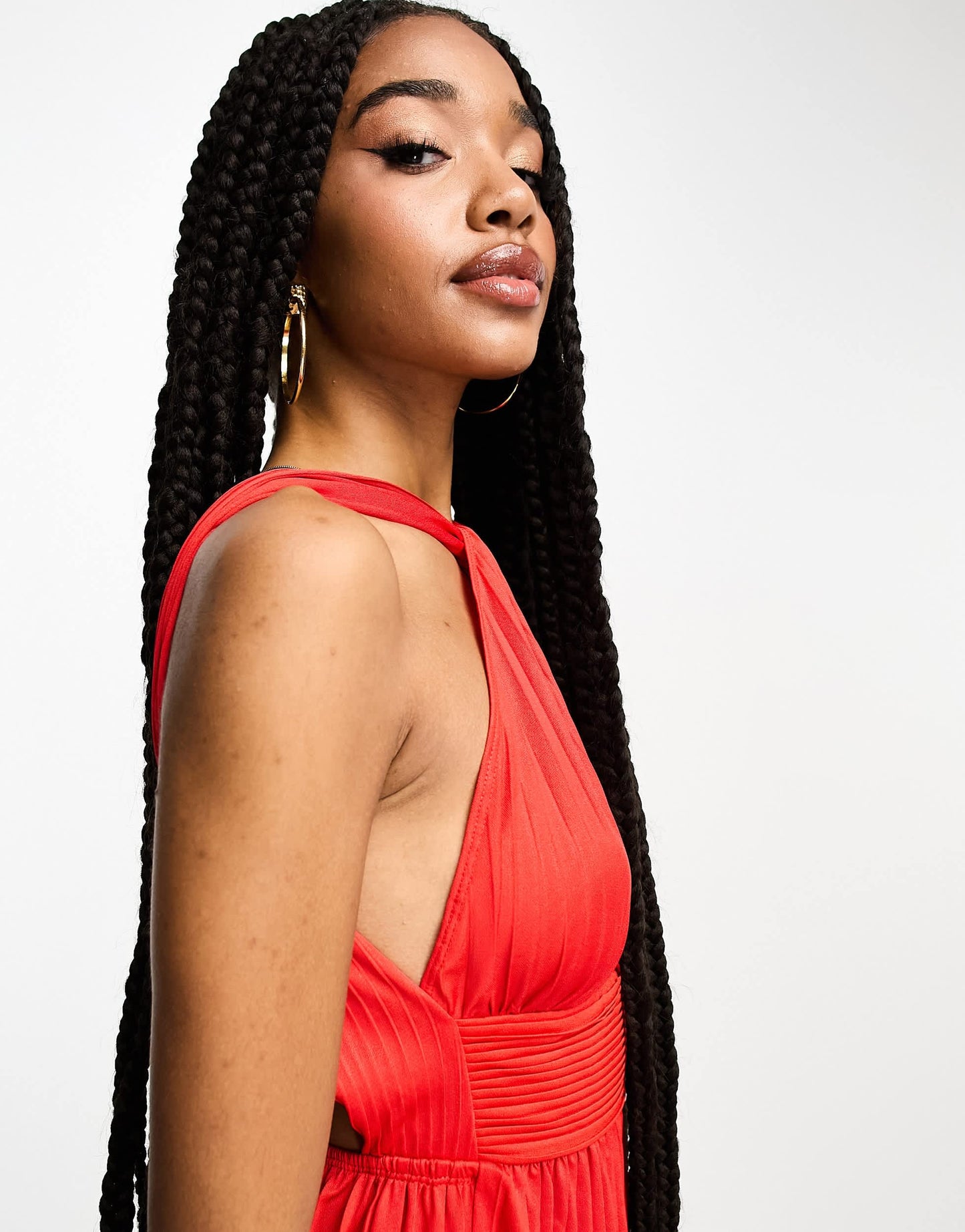ASOS DESIGN Tall halter neck grecian pleated skirt maxi dress in red