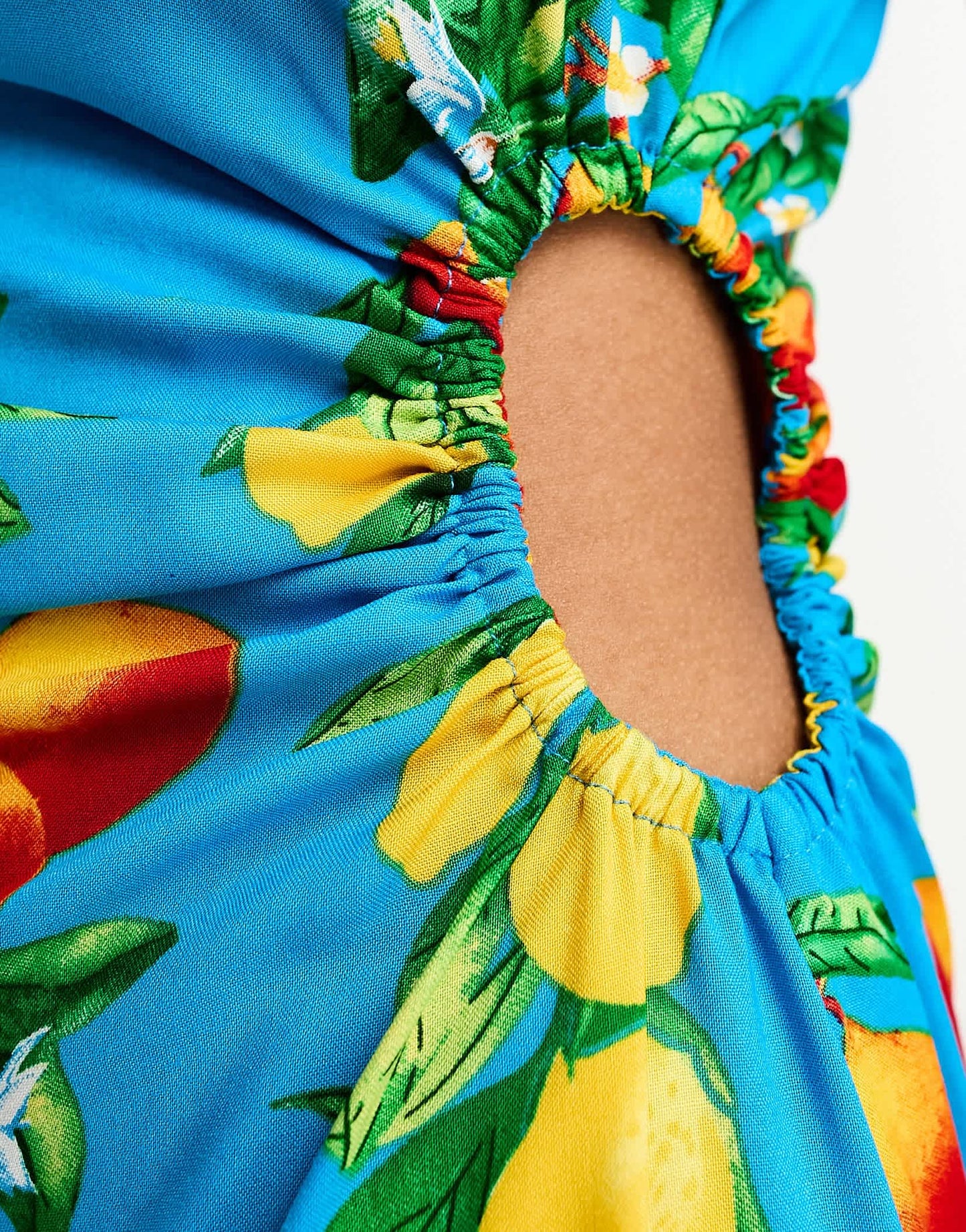 ASOS DESIGN one shoulder cut out midi dress in blue fruit print