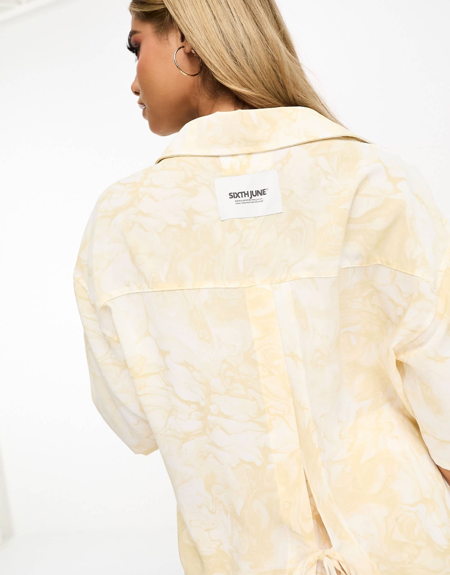 Sixth June co-ord marble printed shirt with open detail back in yellow