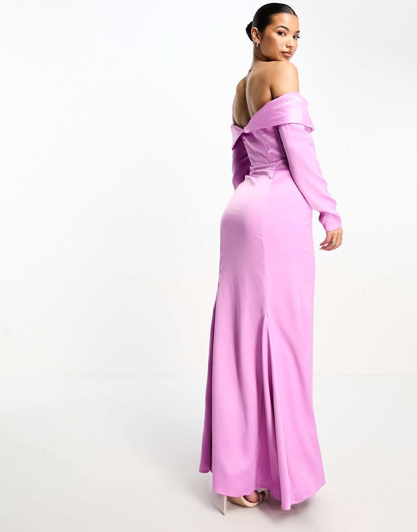 Something New corsetted off the shoulder maxi dress in purple satin