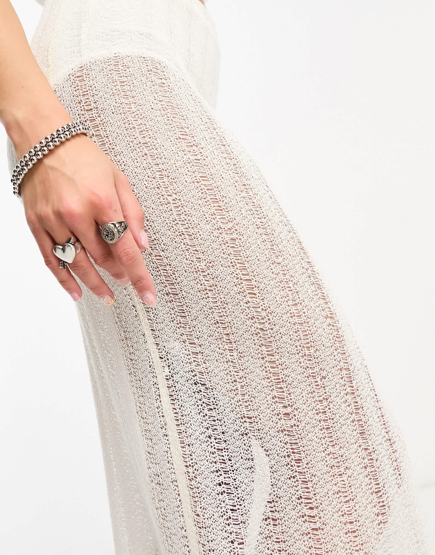 COLLUSION low rise knitted beach maxi skirt in white