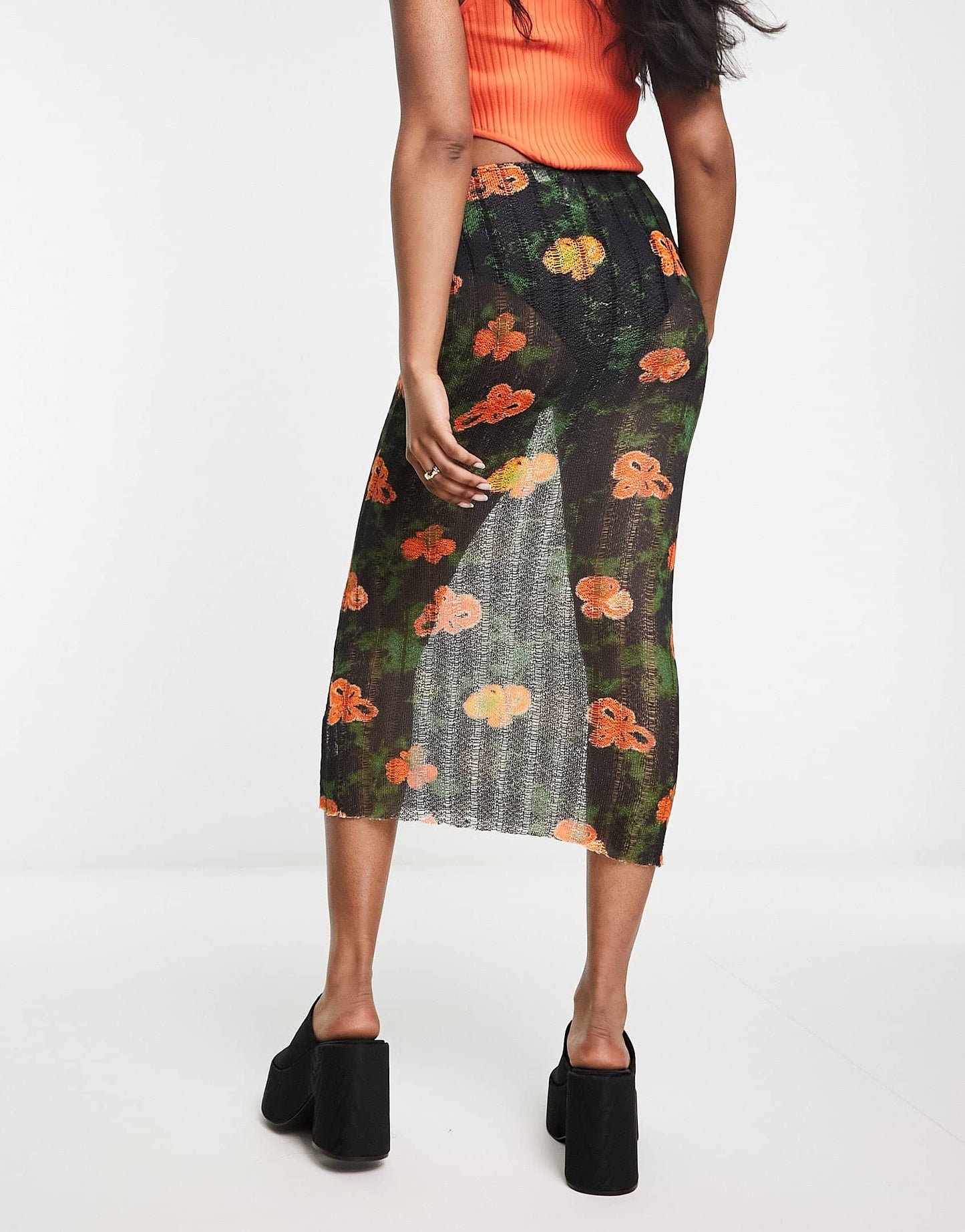 COLLUSION blur floral knitted beach skirt in multi