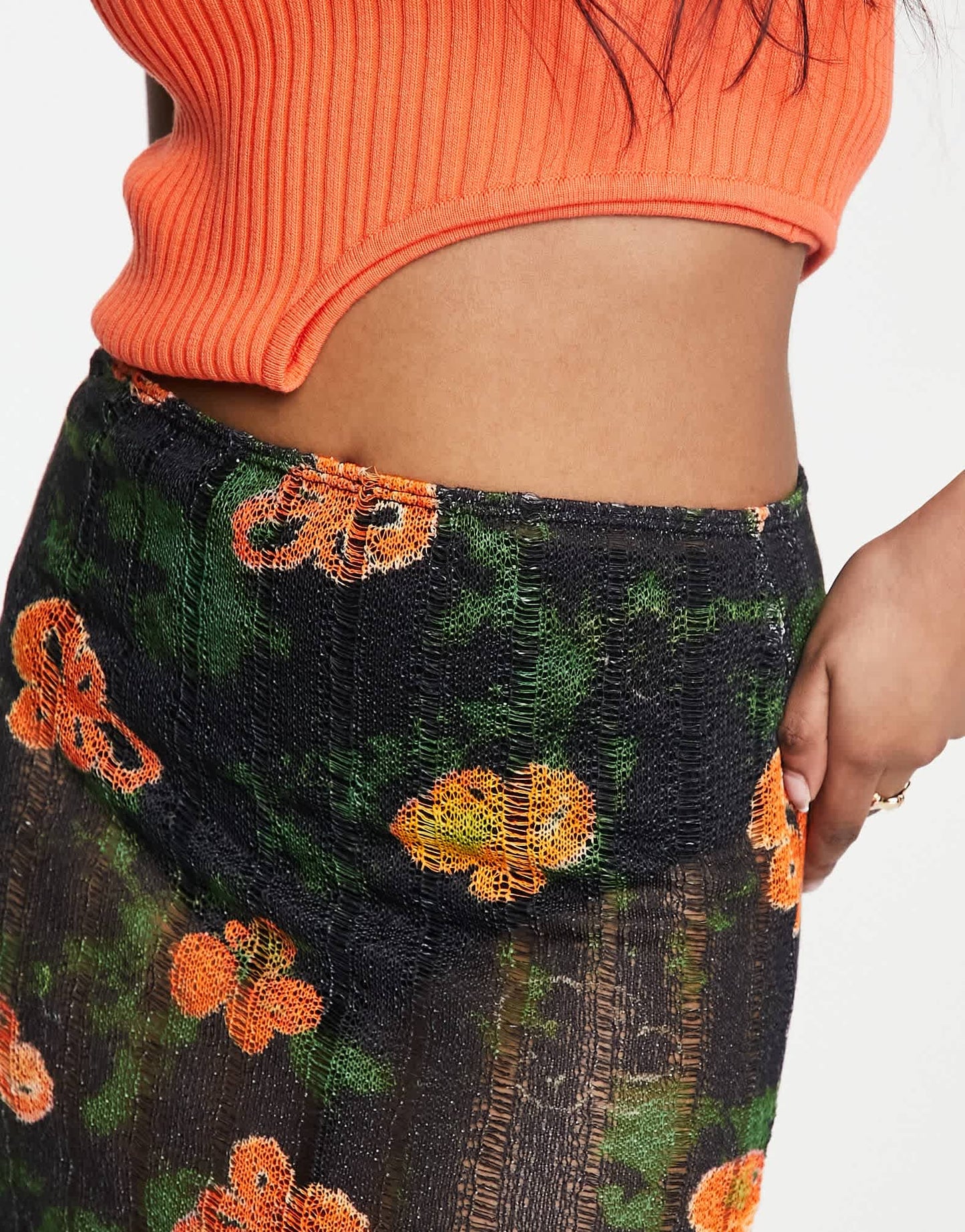 COLLUSION blur floral knitted beach skirt in multi