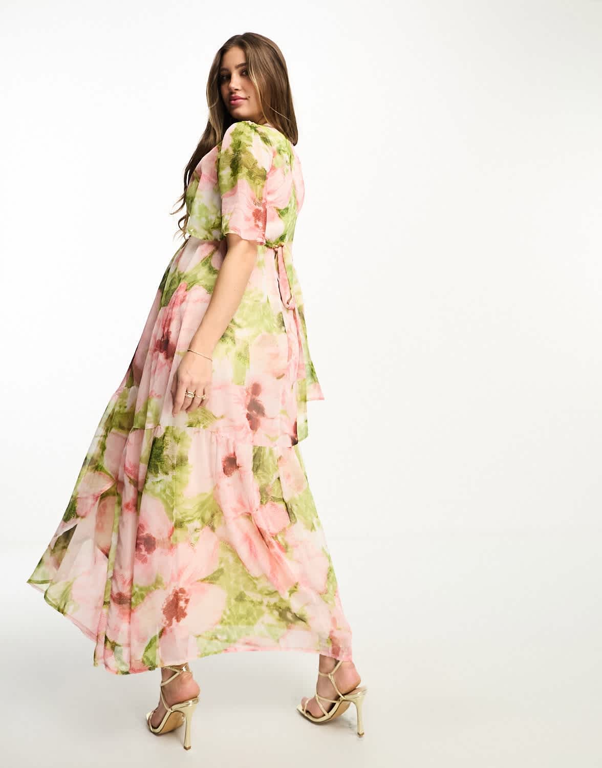 Hope & Ivy Maternity ruffle wrap maxi dress in pink floral print
