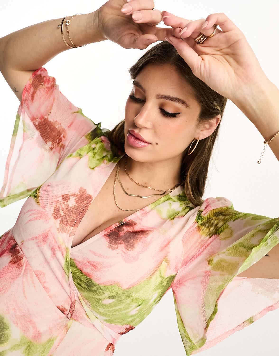 Hope & Ivy Maternity ruffle wrap maxi dress in pink floral print