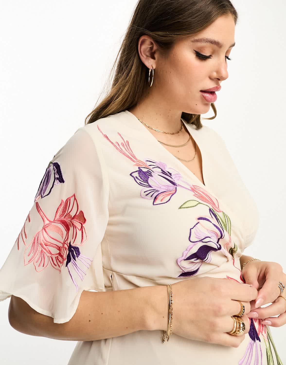Hope & Ivy Maternity embroidered floral maxi dress in ivory