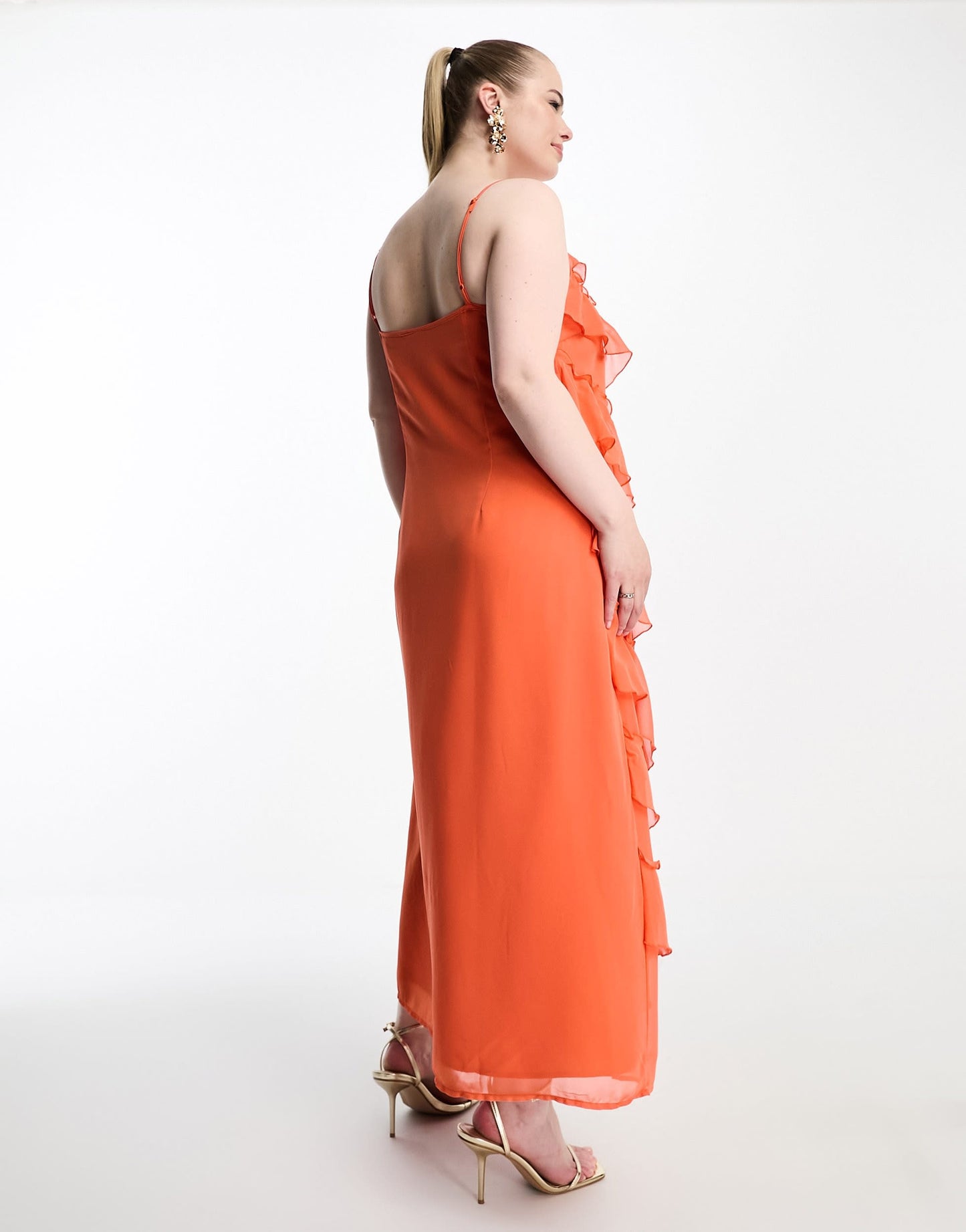 Vila Curve frill detail maxi cami dress in orange