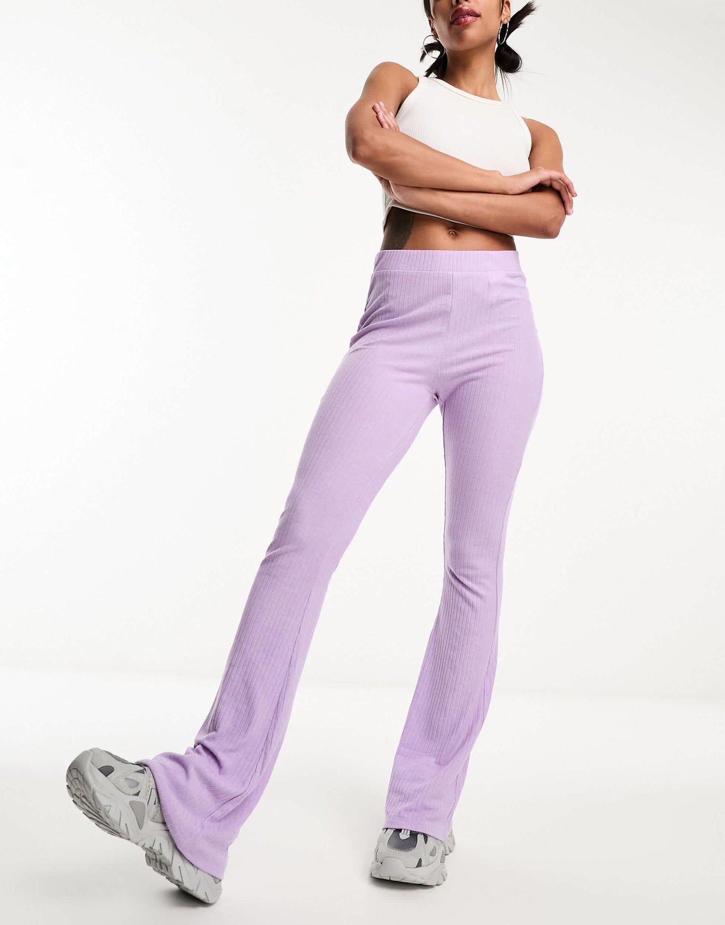 Fire & Glory ribbed jersey flares co-ord in lilac