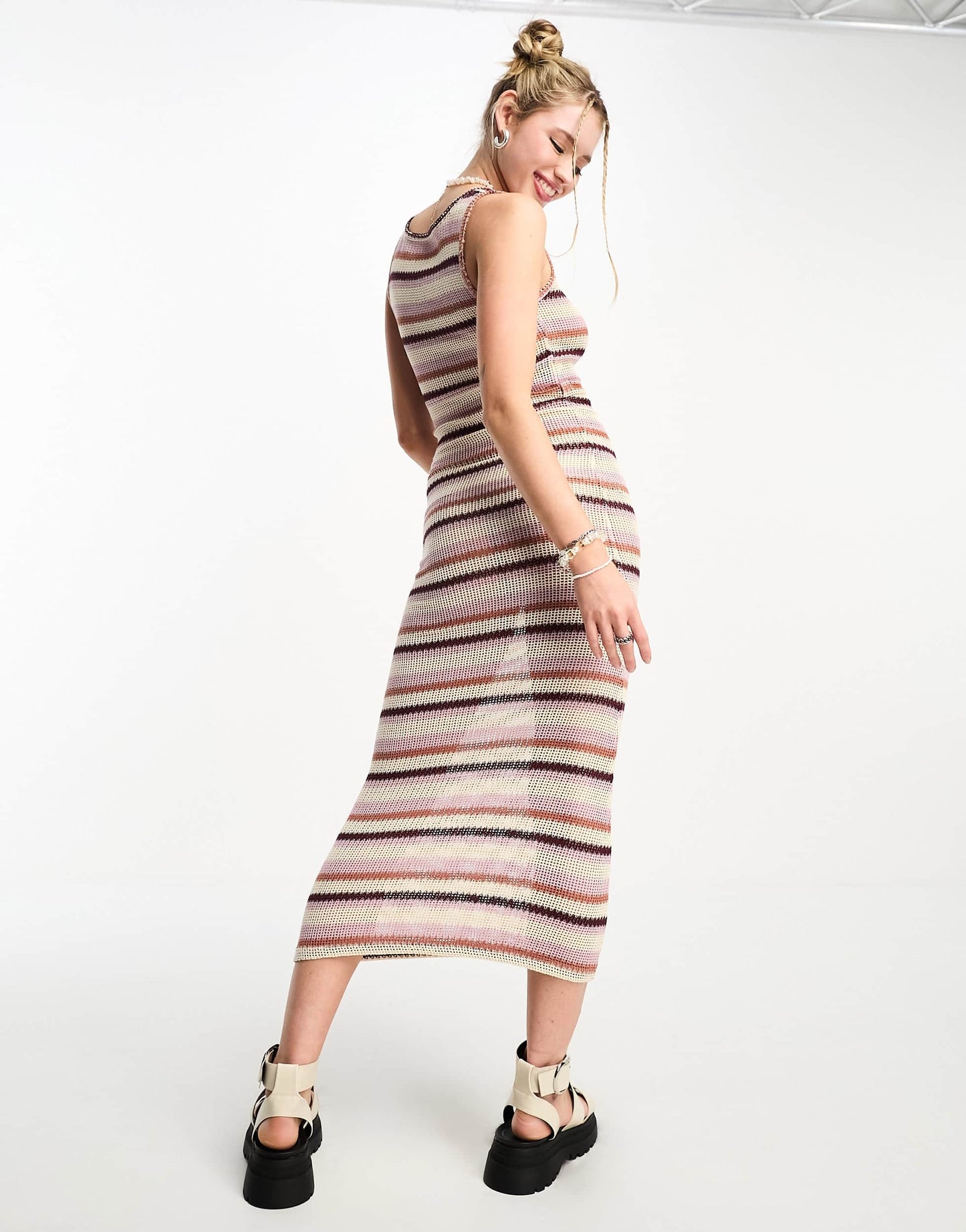 COLLUSION crochet stripe vest maxi dress in multi