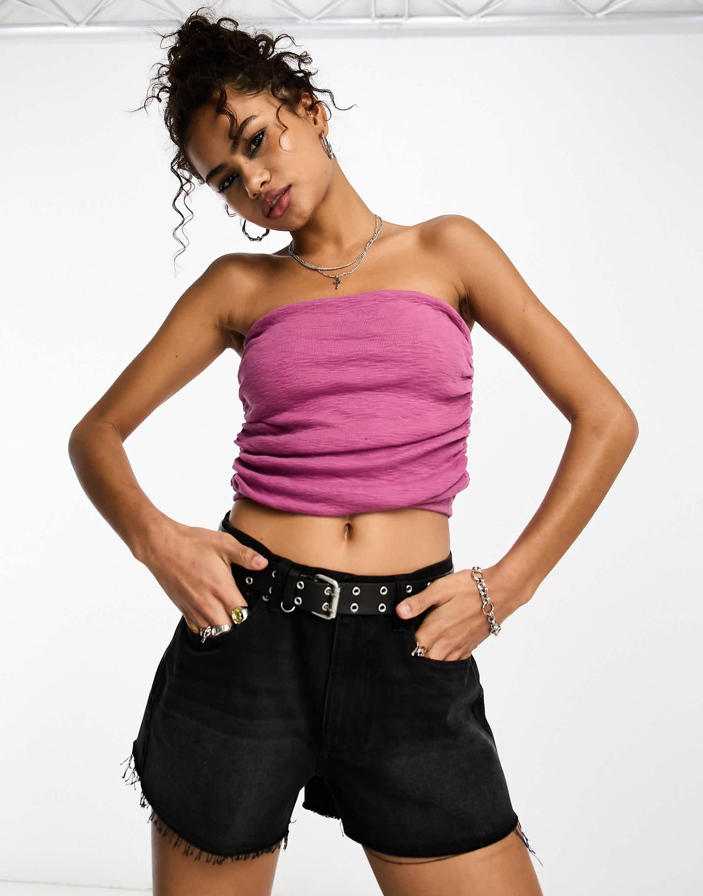Free People boulevard ruched side tube top in grape