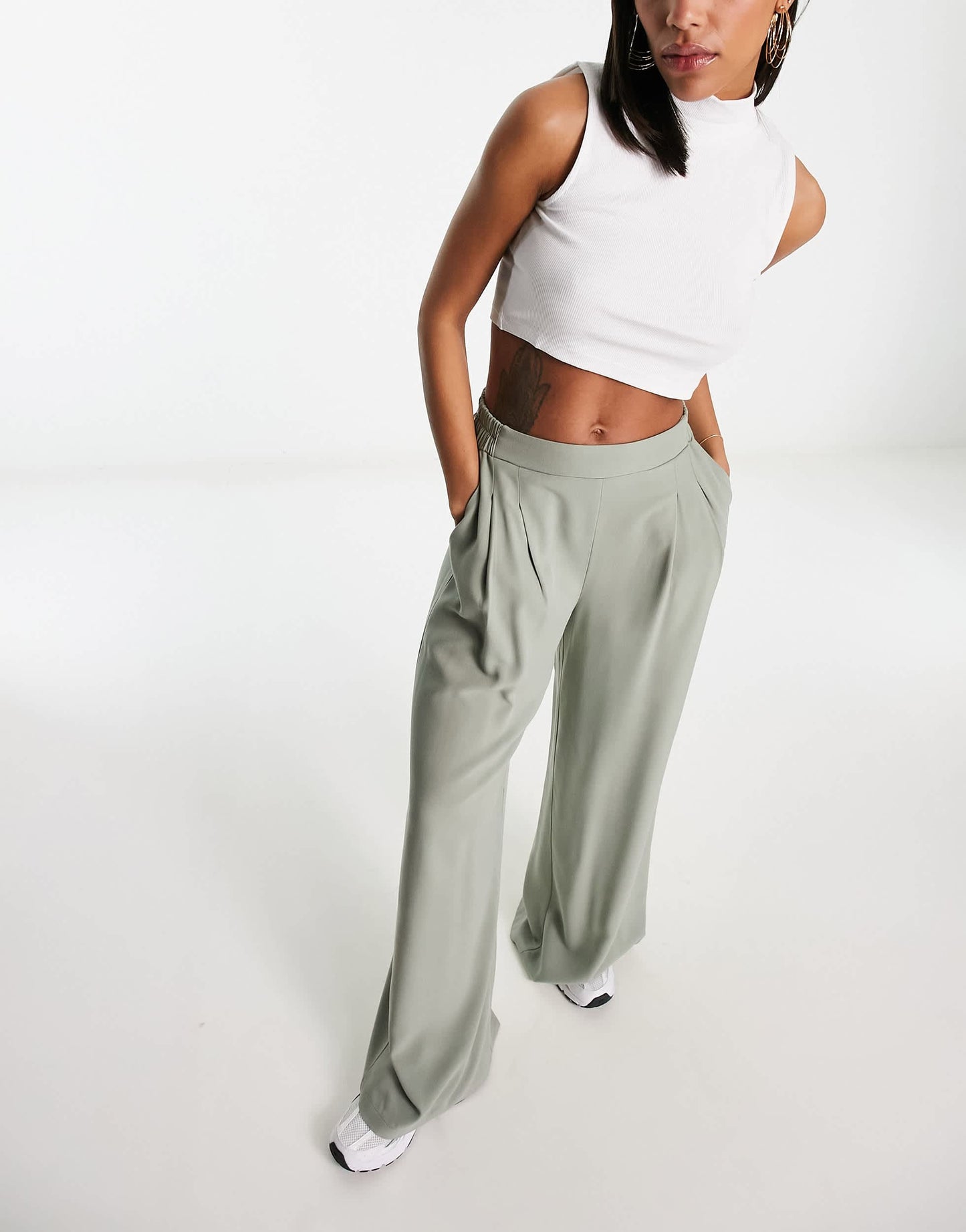 ASOS DESIGN wide leg trouser in sage