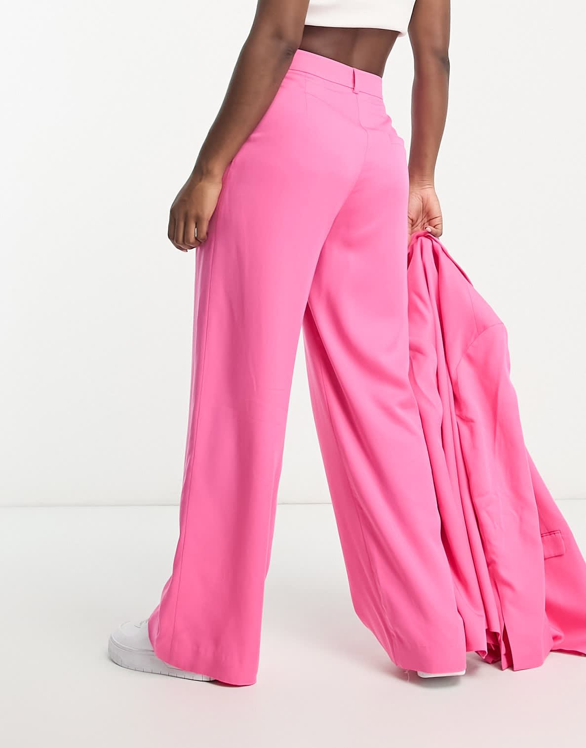 Monki co-ord straight leg tailored trousers in bright pink