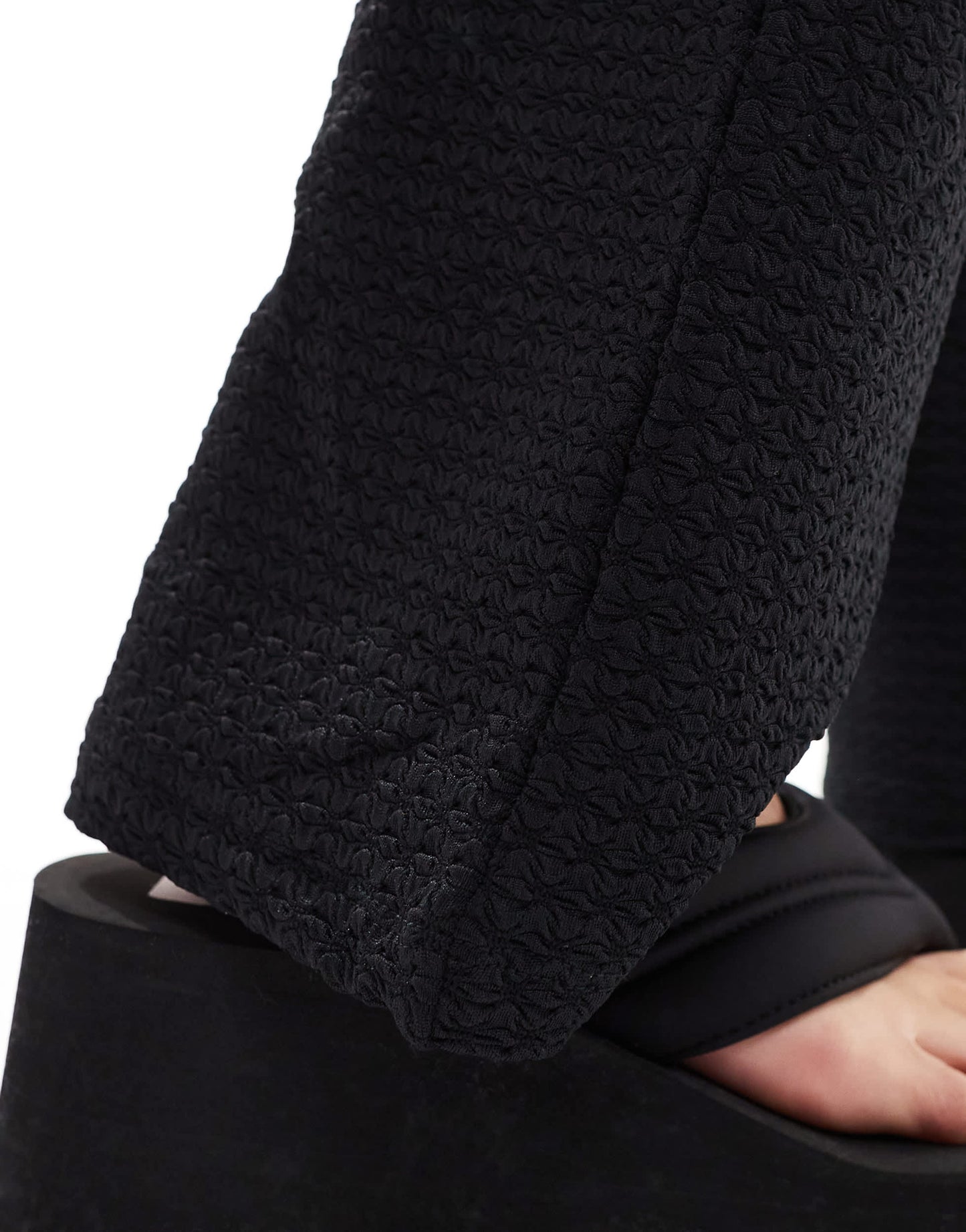 Monki textured pull-on straight leg trousers in black