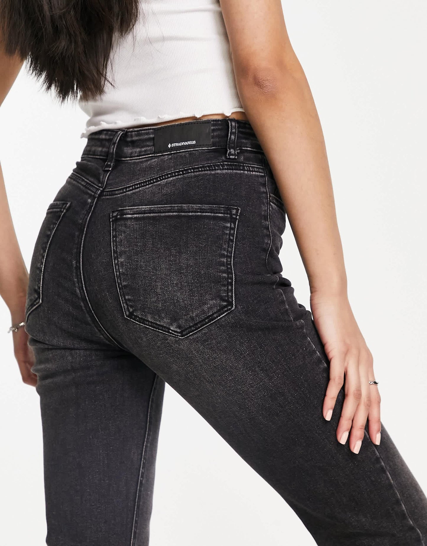 Stradivarius flare jean with side split in black
