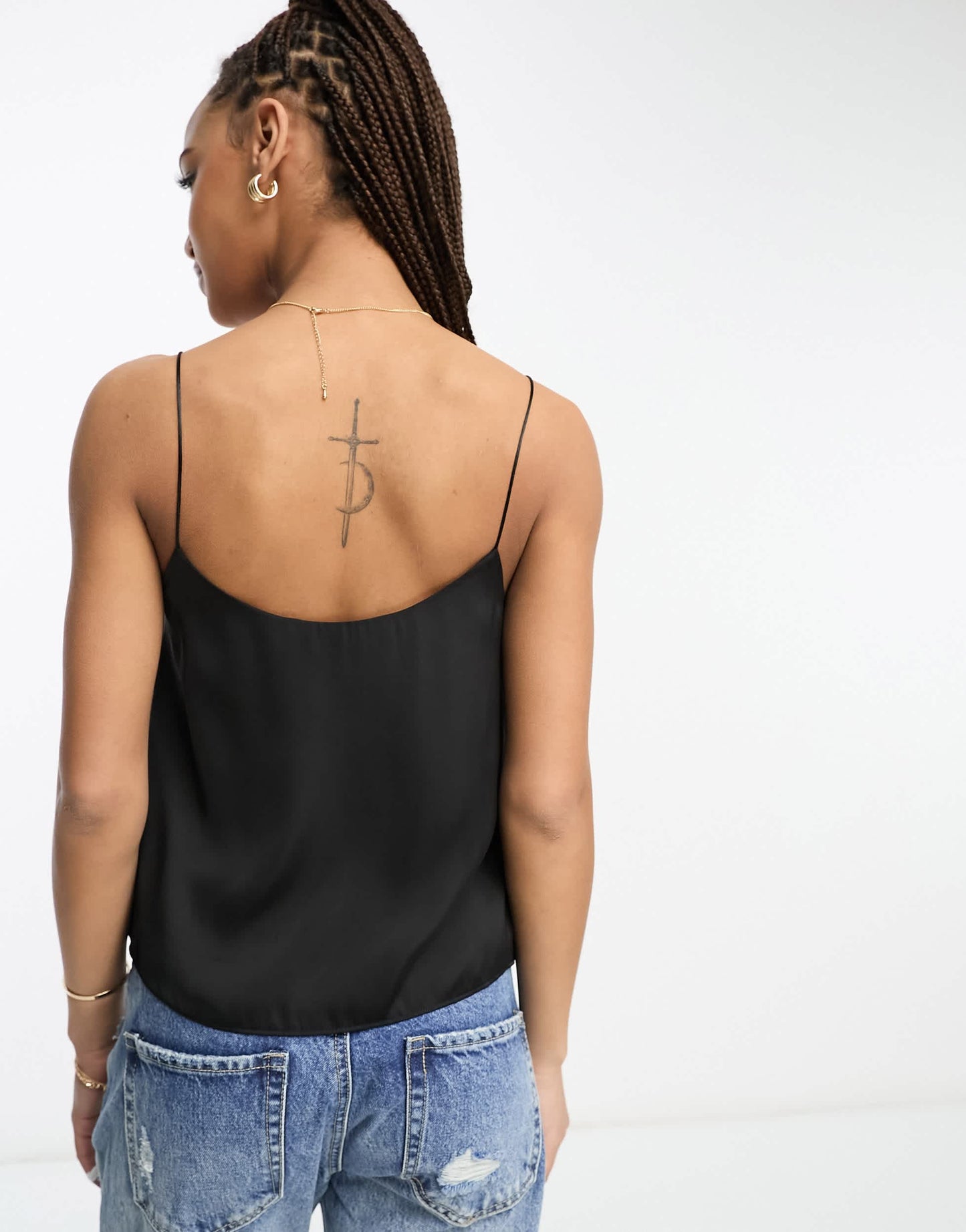 Stradivarius scoop neck satin cami in black