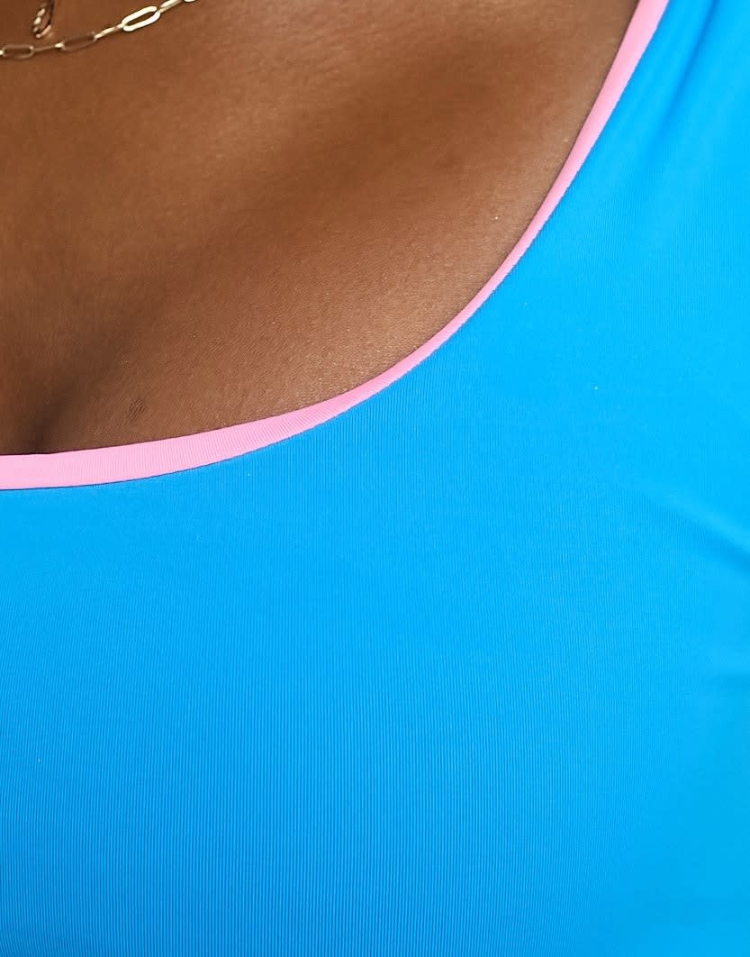 Cotton On reversible one shoulder bikini top co-ord in blue and pink