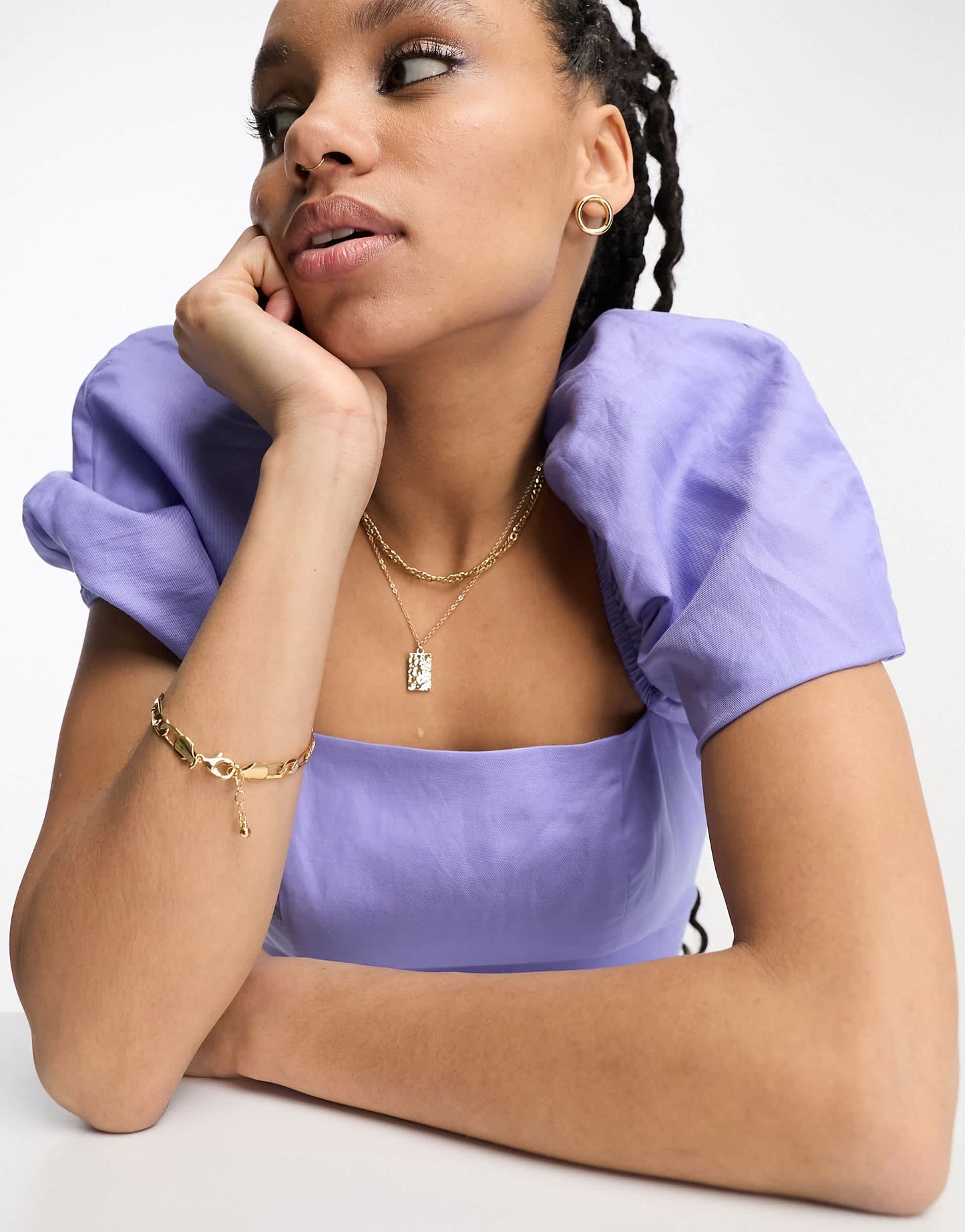 & Other Stories linen blend corset detail midi wrap dress in lilac
