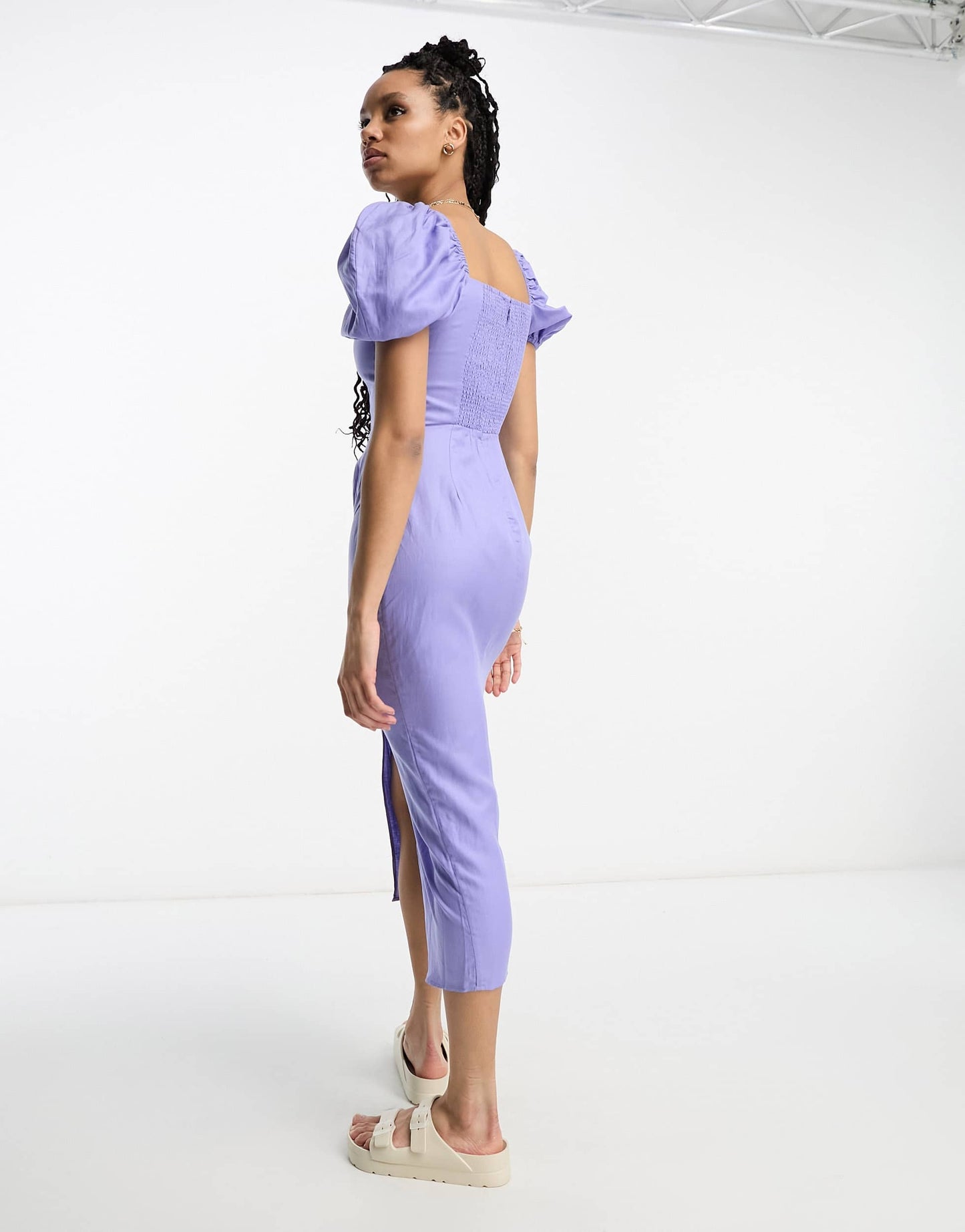 & Other Stories linen blend corset detail midi wrap dress in lilac