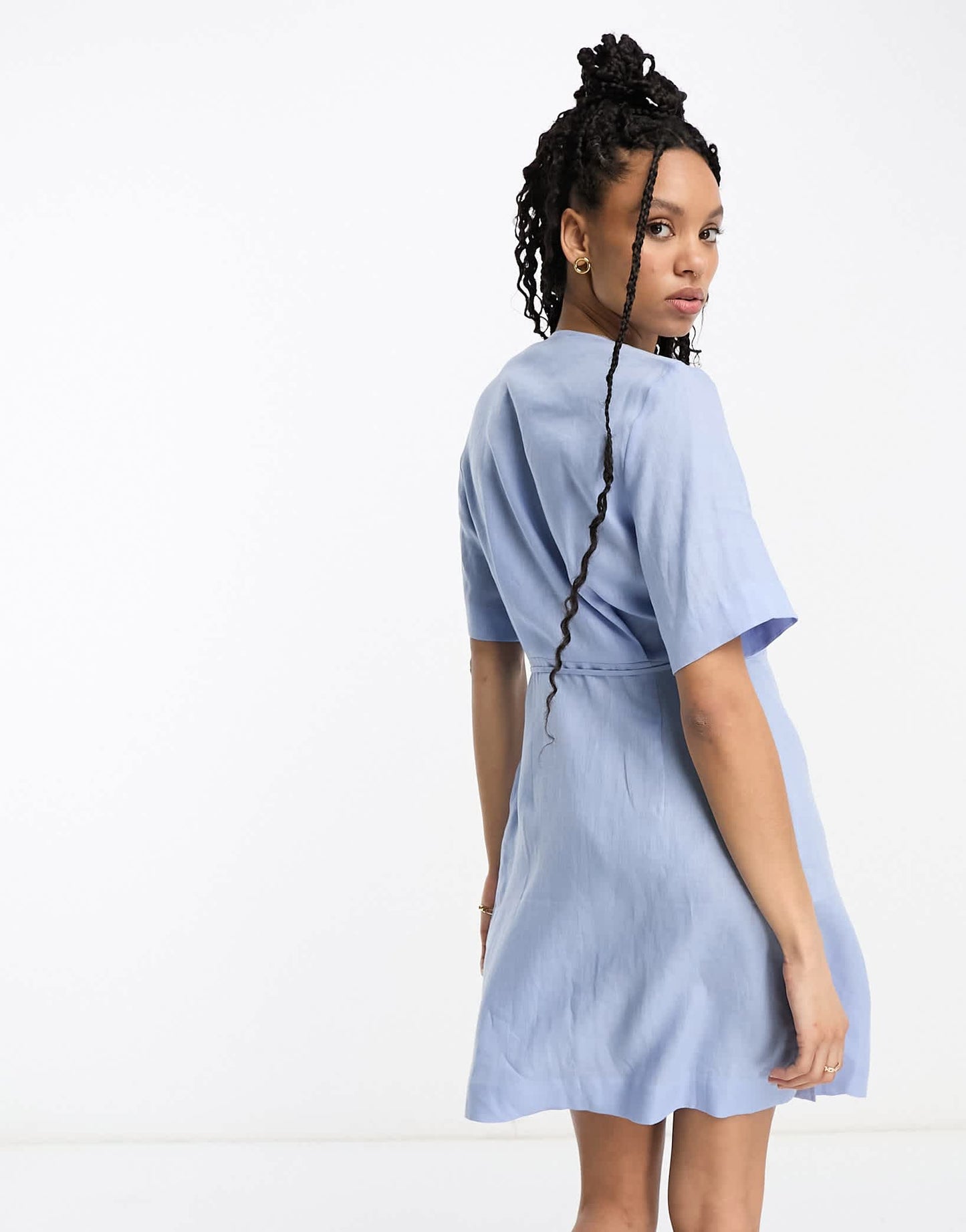 & Other Stories linen mix mini wrap dress in blue