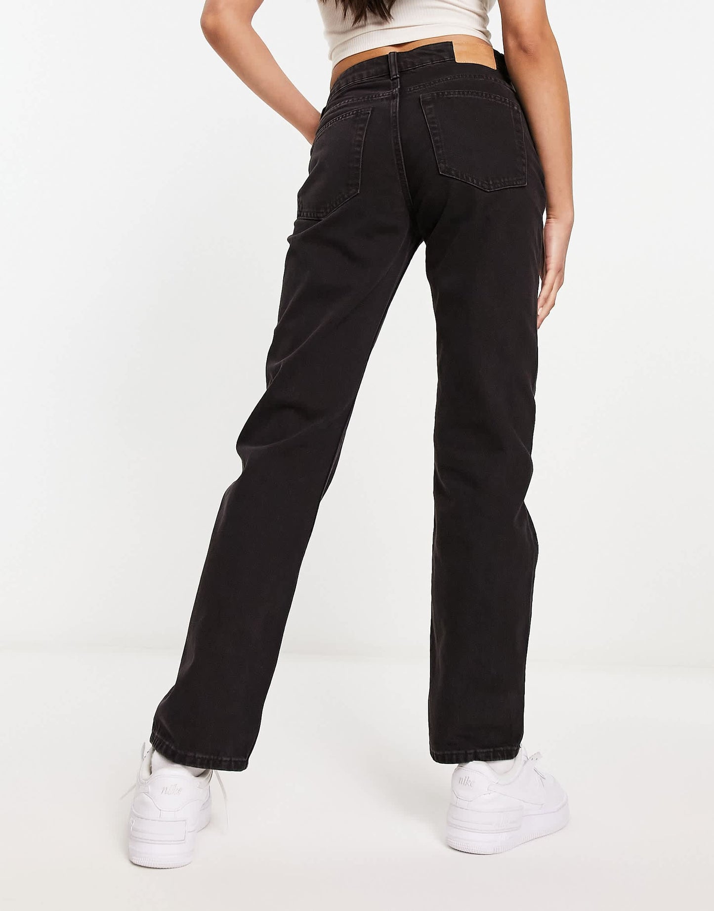 Weekday Pin mid rise straight leg jeans in black