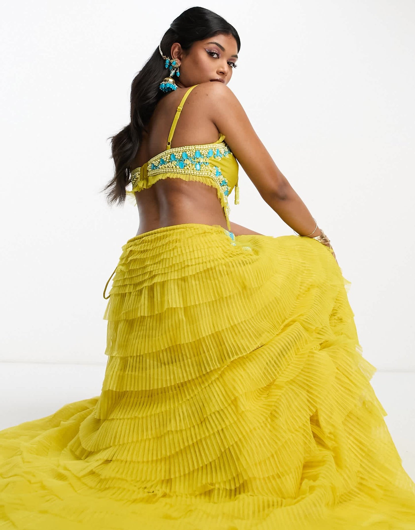 A Star Is Born embellished crop top in mustard yellow co-ord