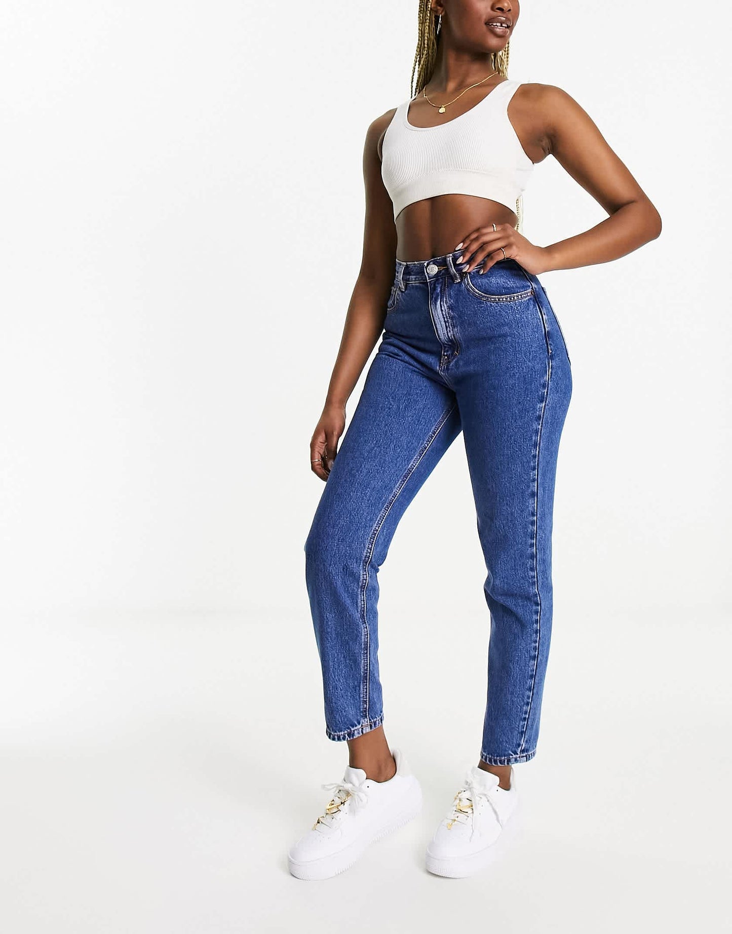 Pull&Bear high waisted mom jeans in dark blue