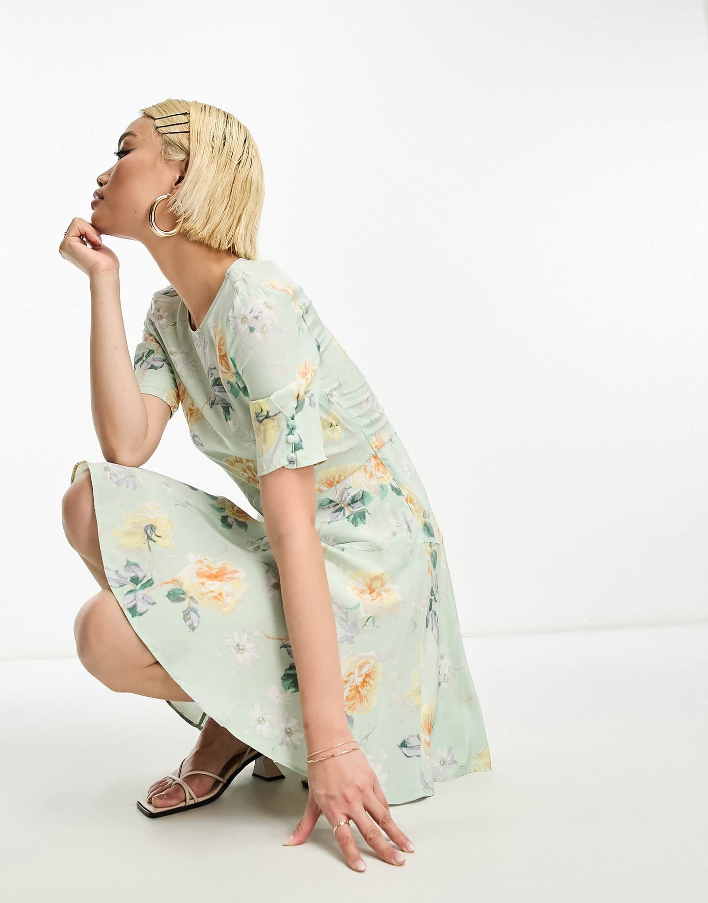 & Other Stories mini skater dress in green floral print