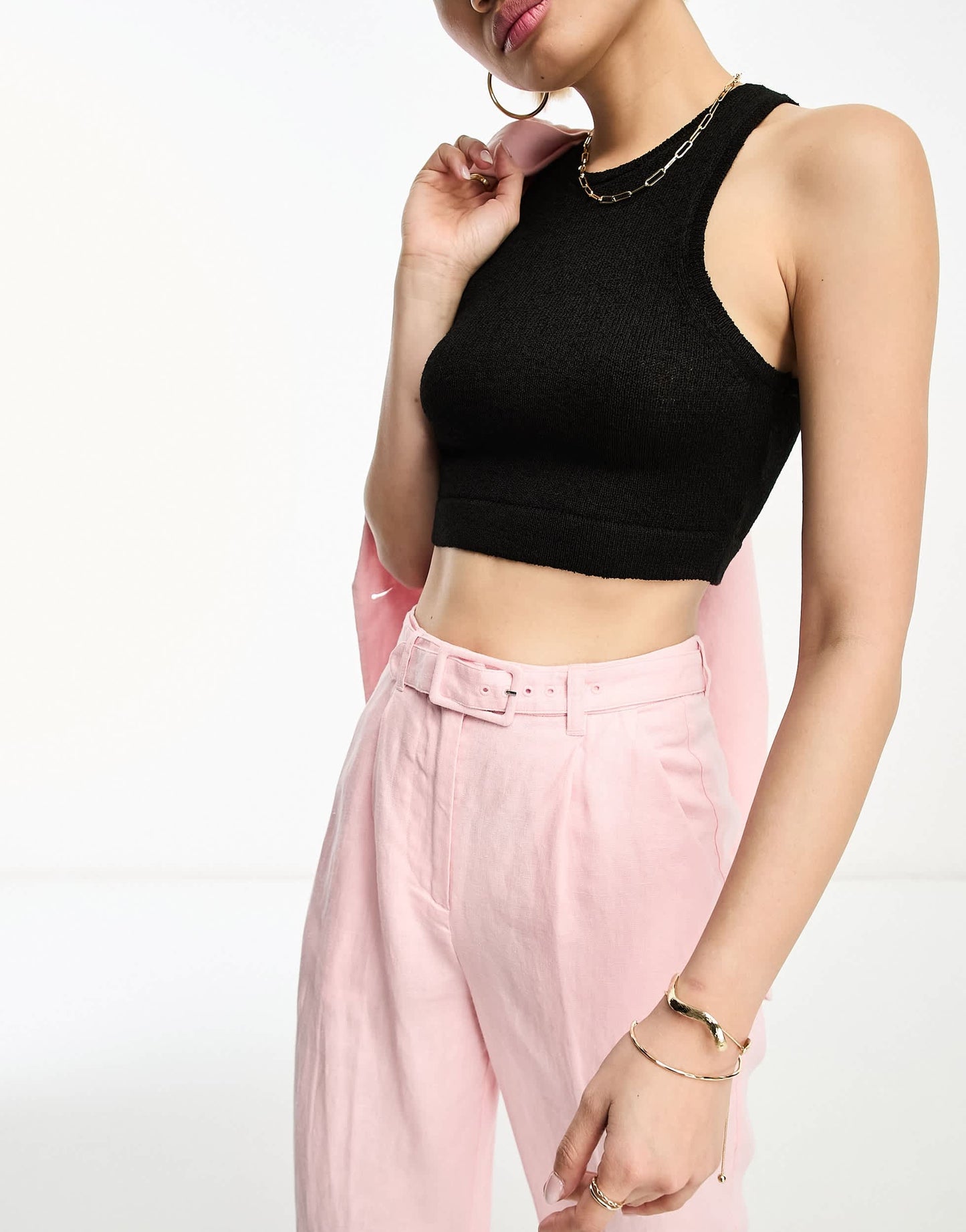 & Other Stories co-ord belted linen trousers in pink