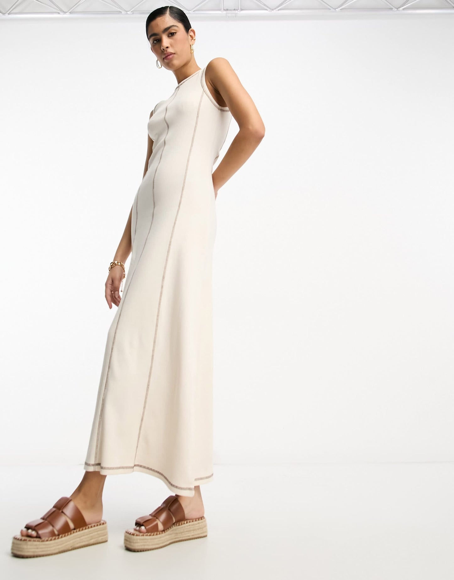 ASOS DESIGN sleeveless maxi dress with contrast stitch in cream