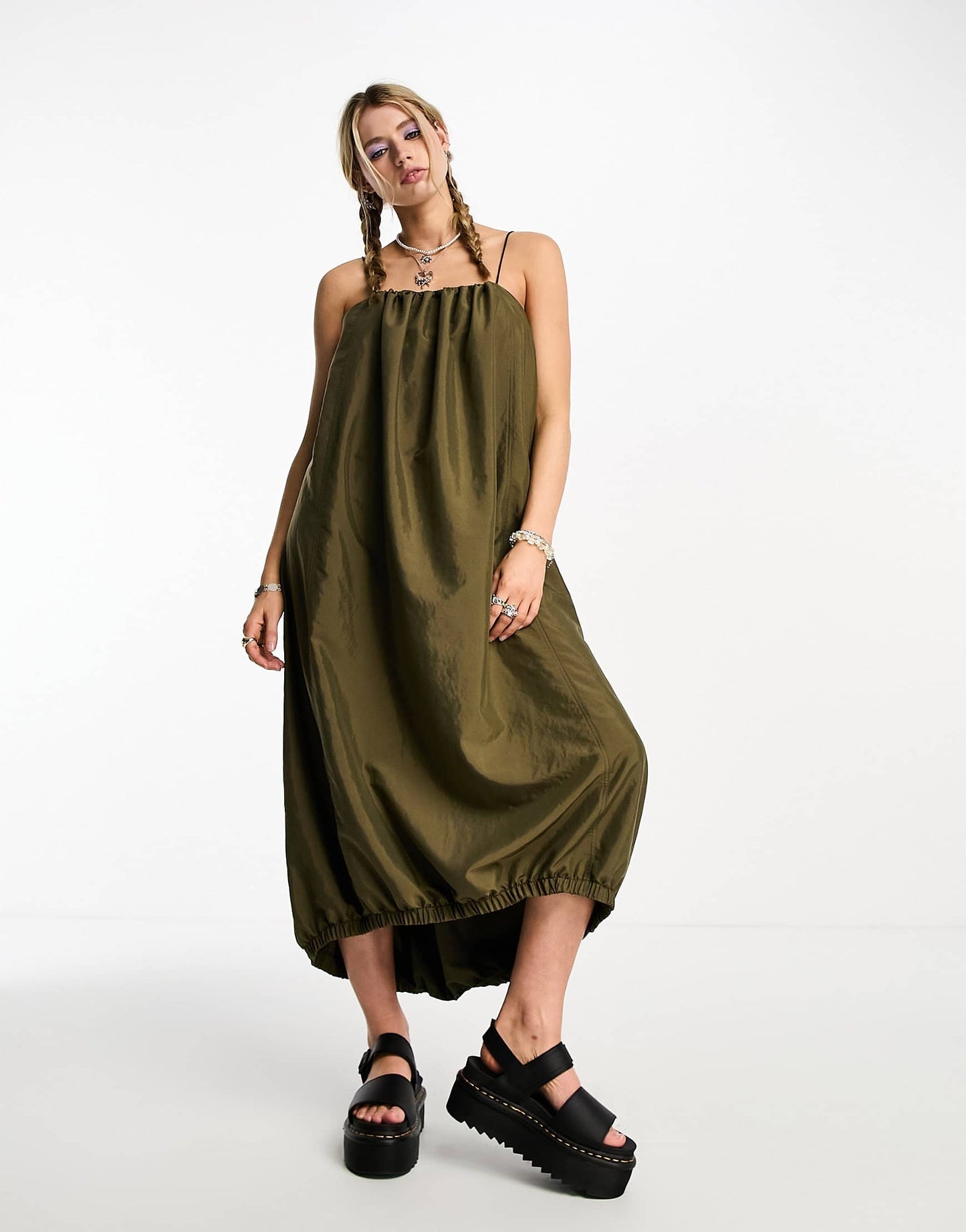 COLLUSION toggle strappy maxi dress in khaki