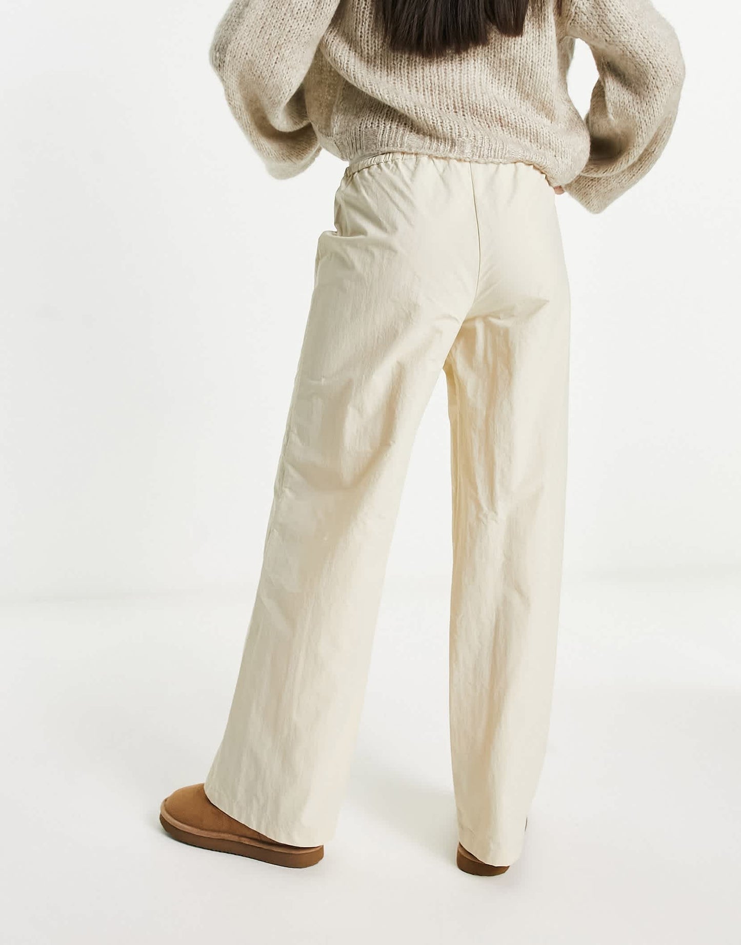 COLLUSION low rise wide leg nylon parachute pant in ecru