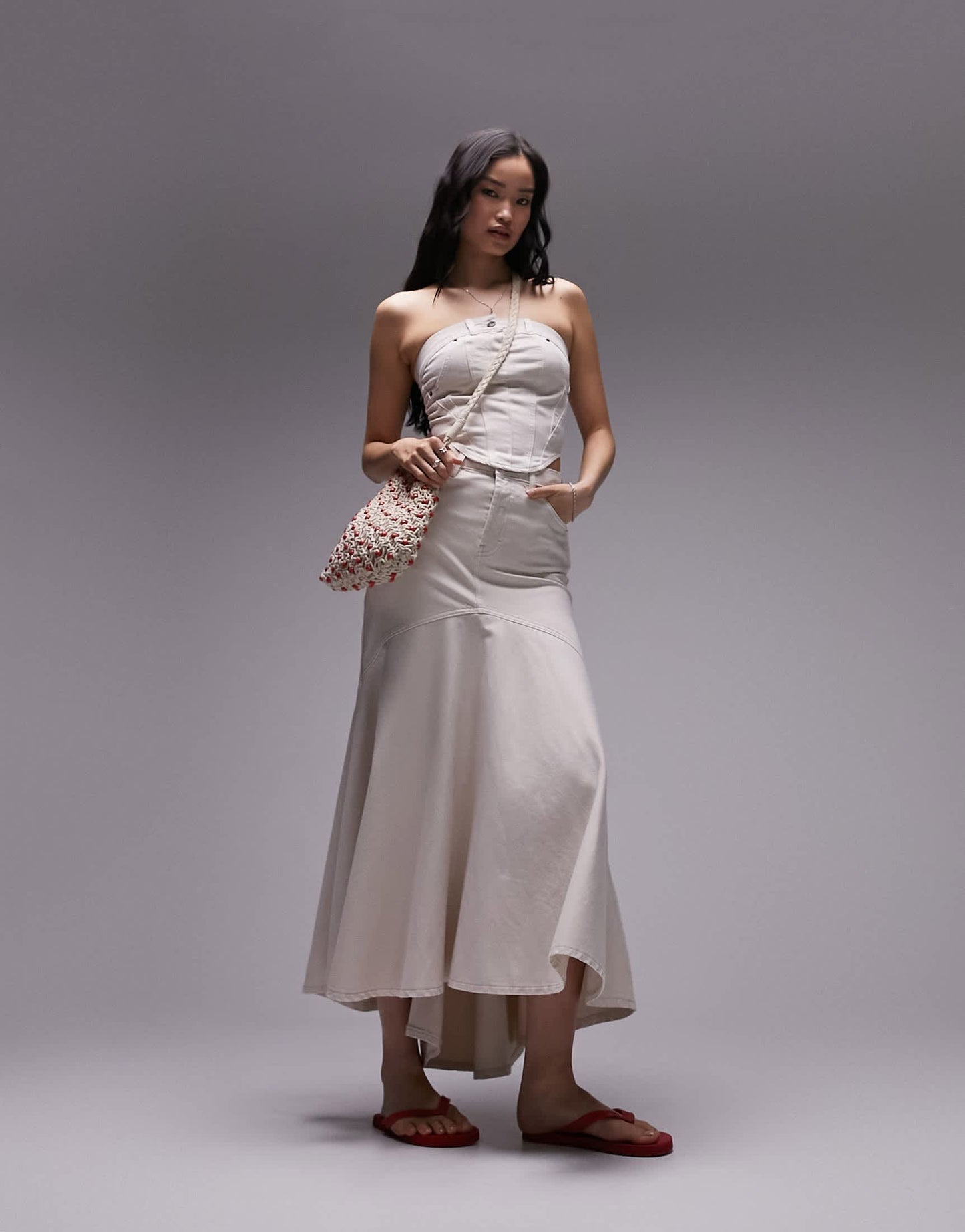 Topshop co ord denim corset in white