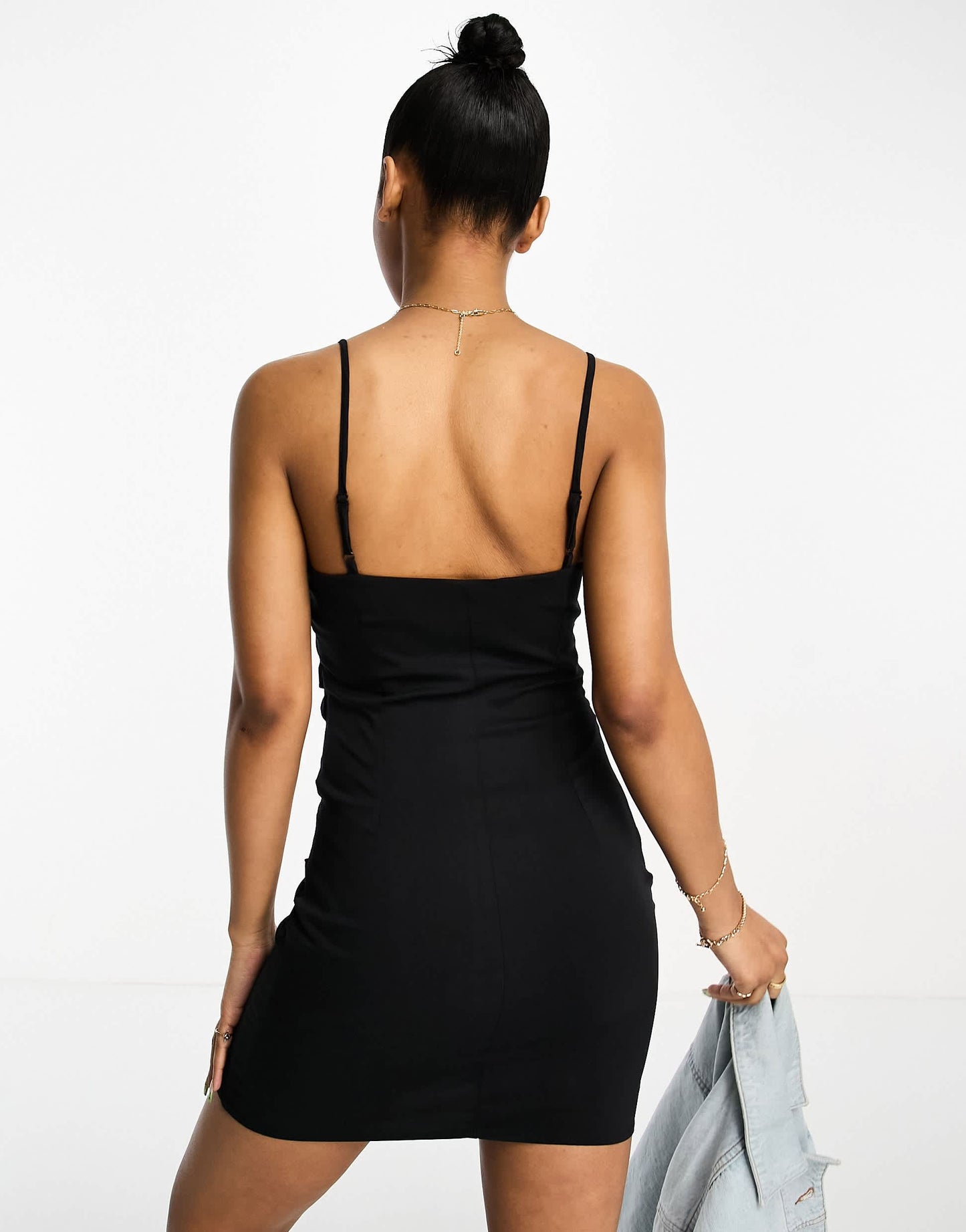 Urban Revivo ruched square neck cami mini dress in black