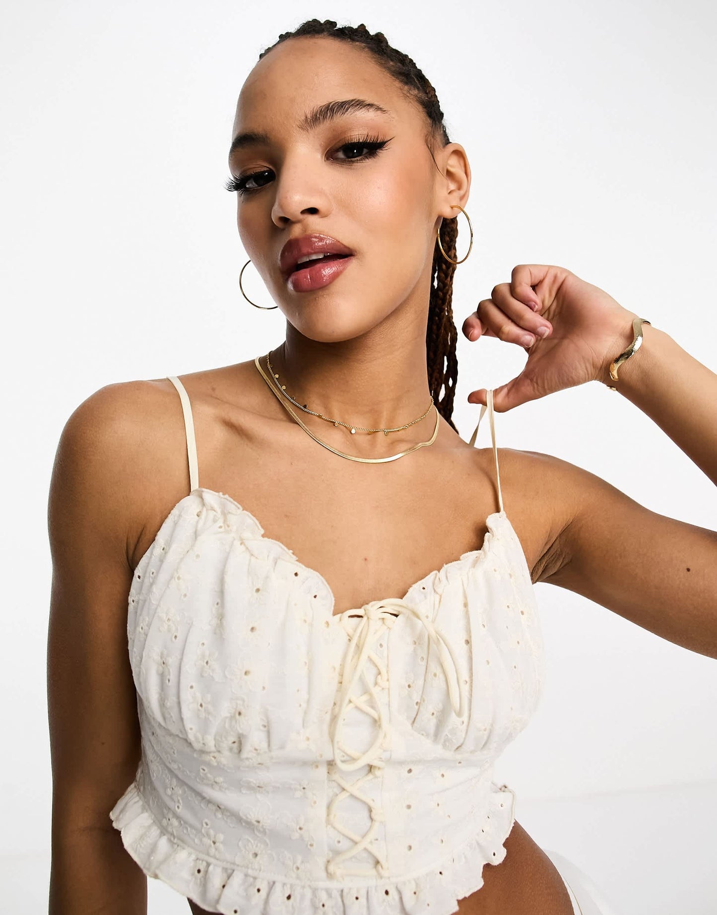 Urban Revivo bust detail crop cami in white