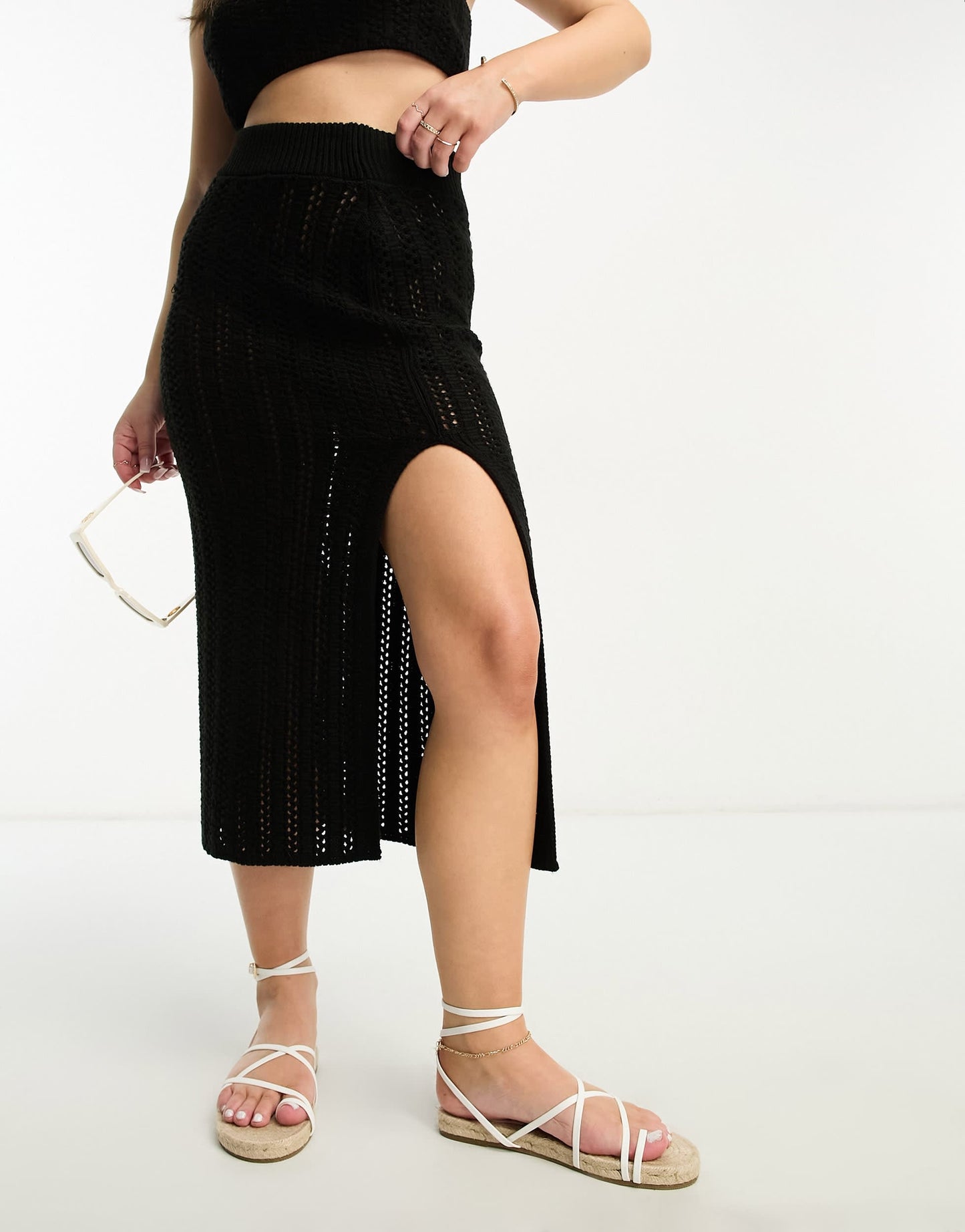 ASOS DESIGN Petite co-ord crochet maxi skirt in black
