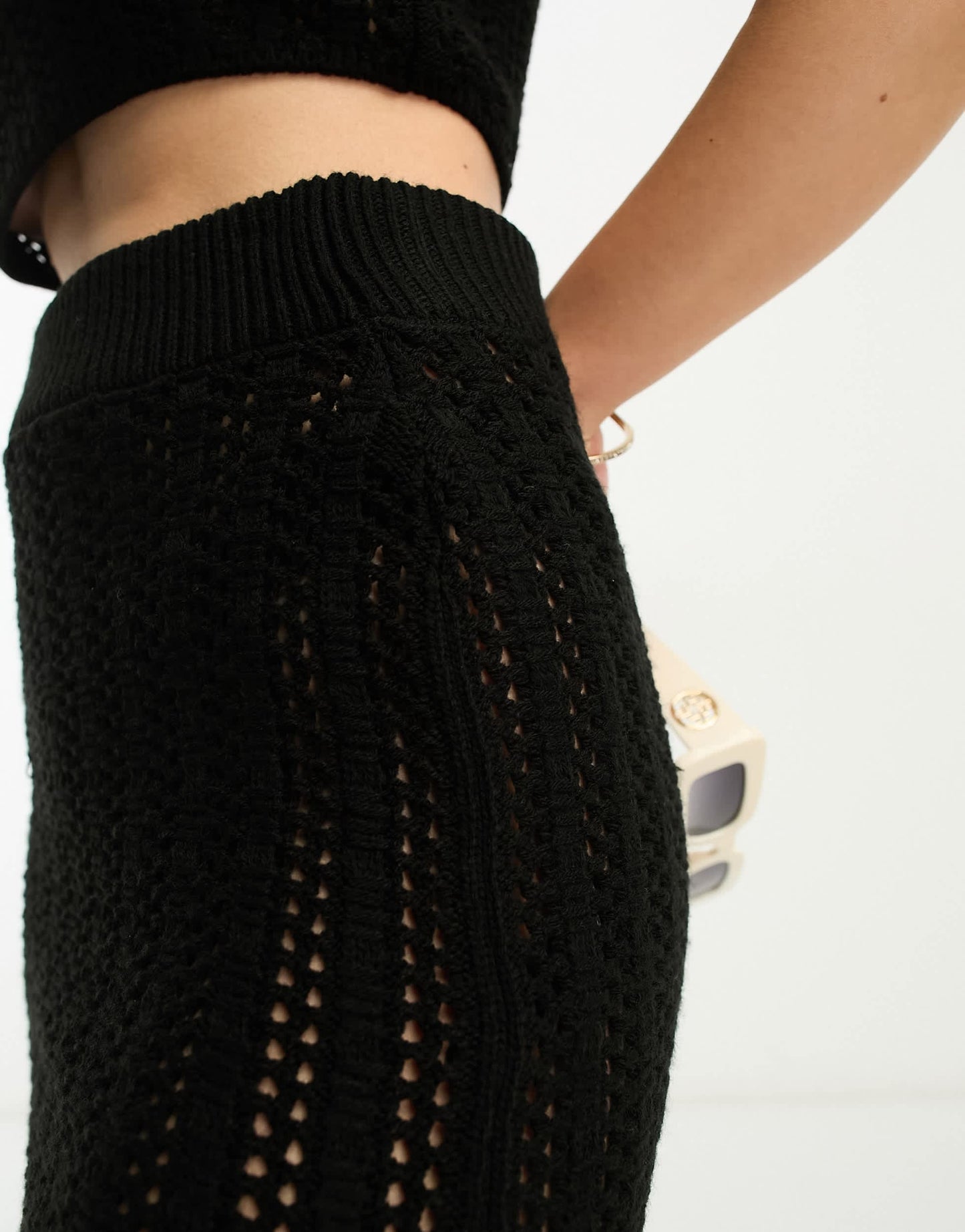 ASOS DESIGN Petite co-ord crochet maxi skirt in black