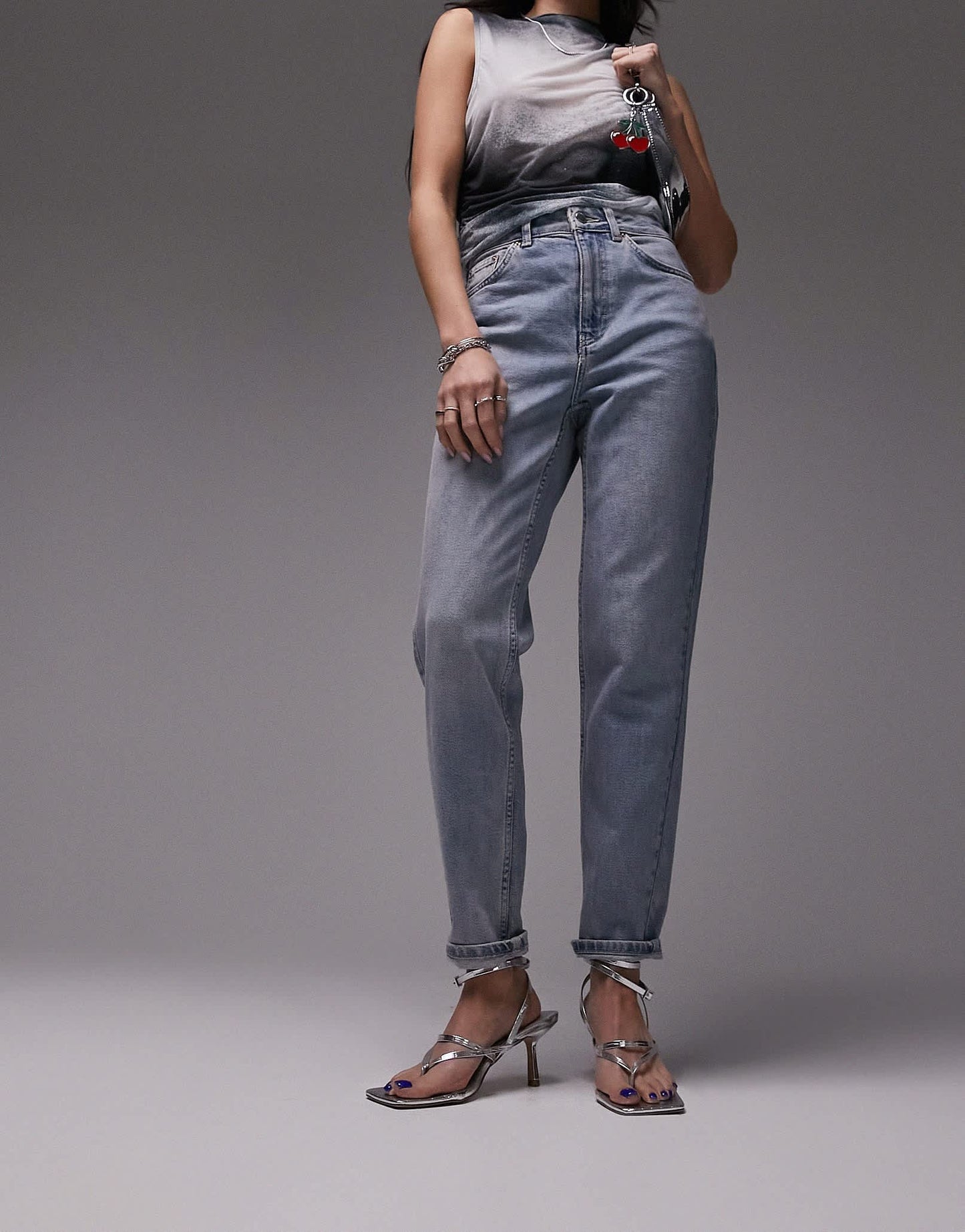 Topshop comfort stretch Mom high rise jean in bleach