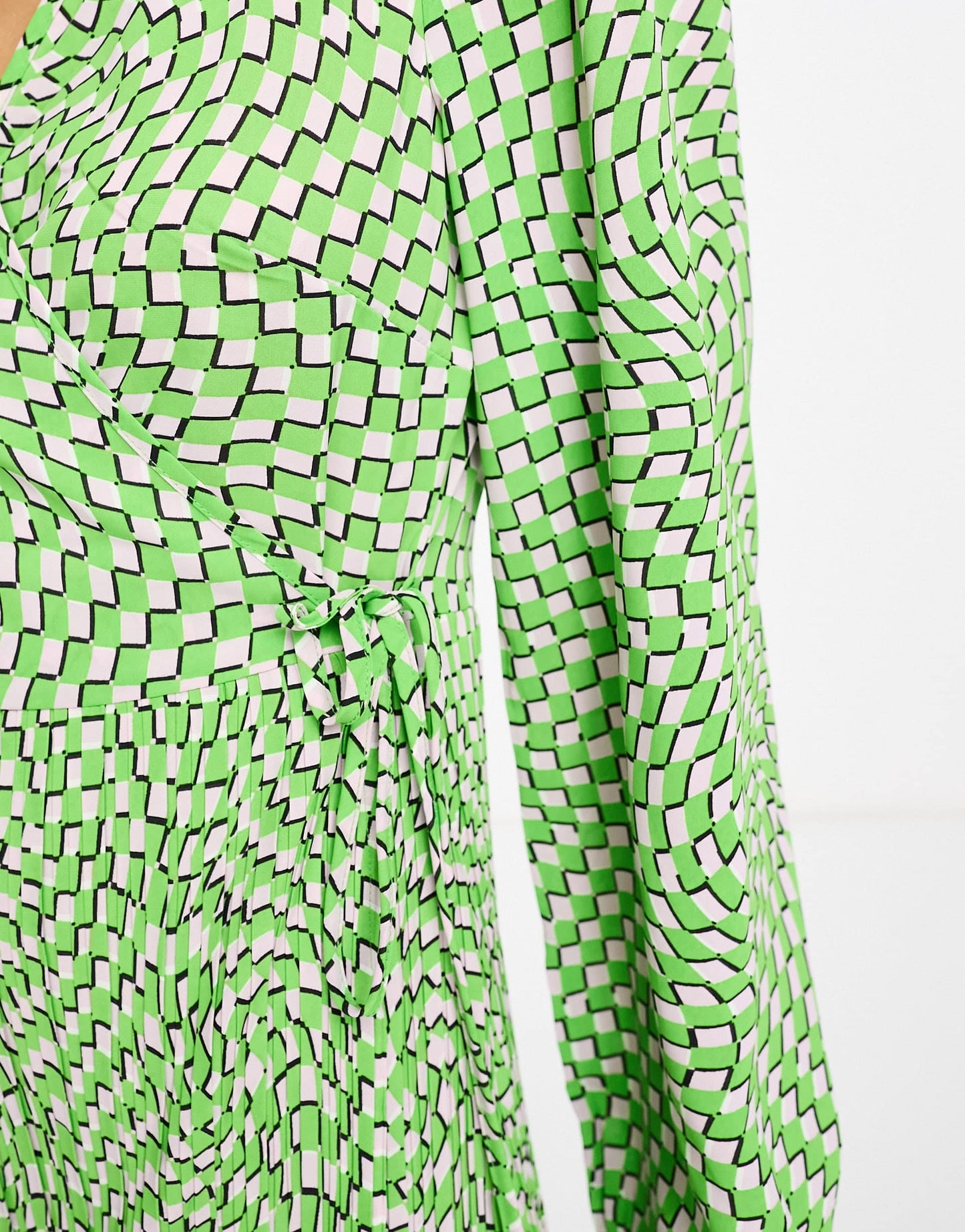 Y.A.S pleated skirt midi dress in green abstract print