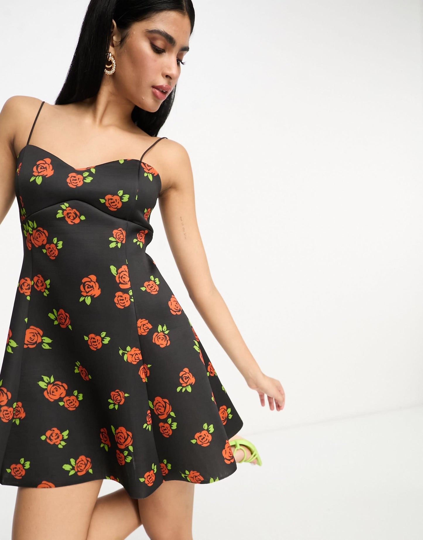 River Island skater dress in black print