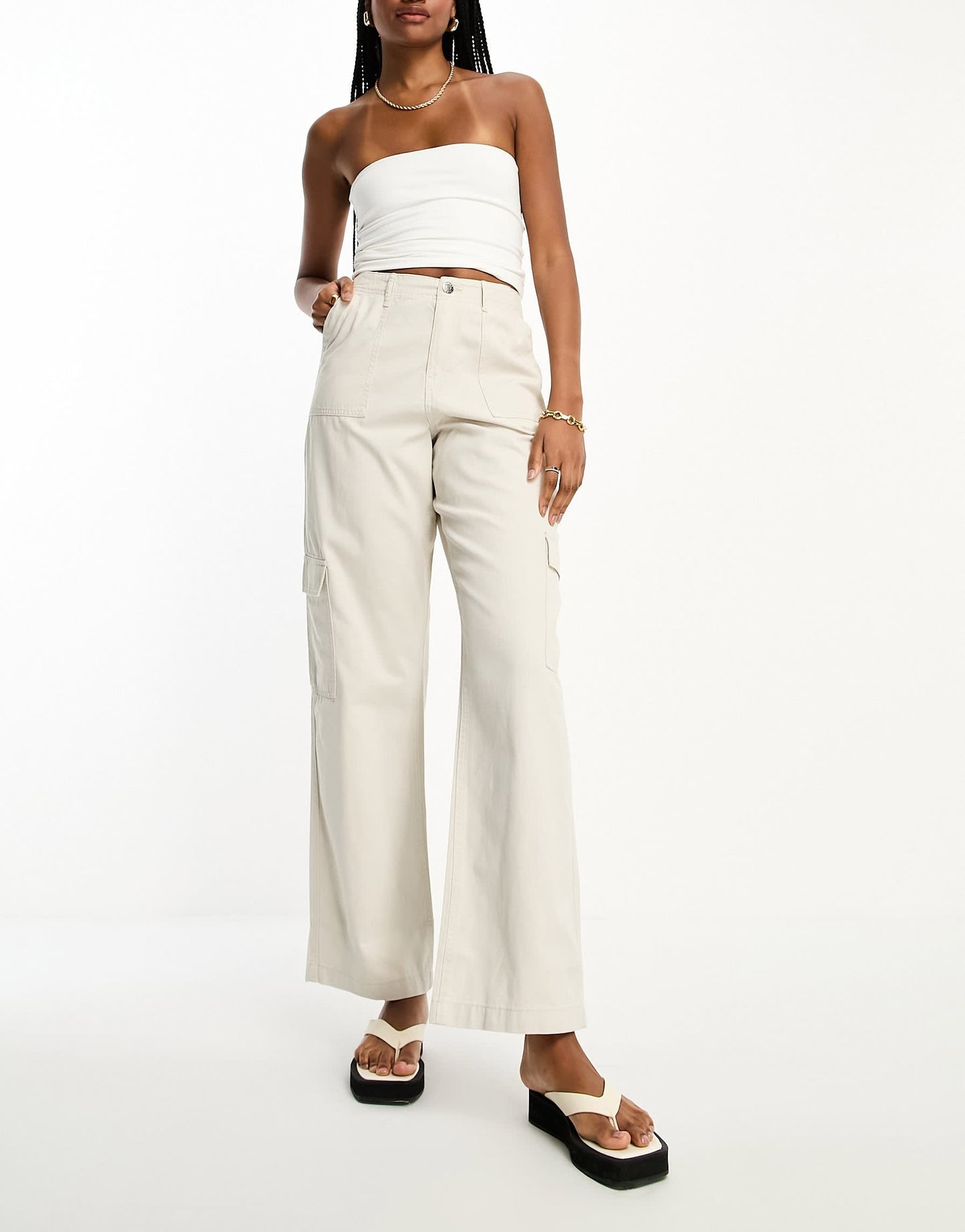 River Island Tall wide leg cargo trouser in ecru