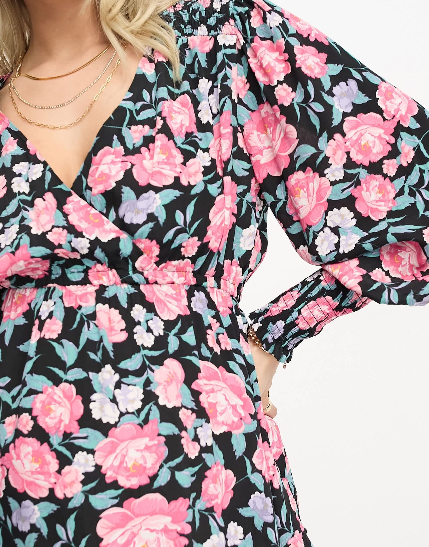 River Island Maternity wrap top with long sleeves in pink floral