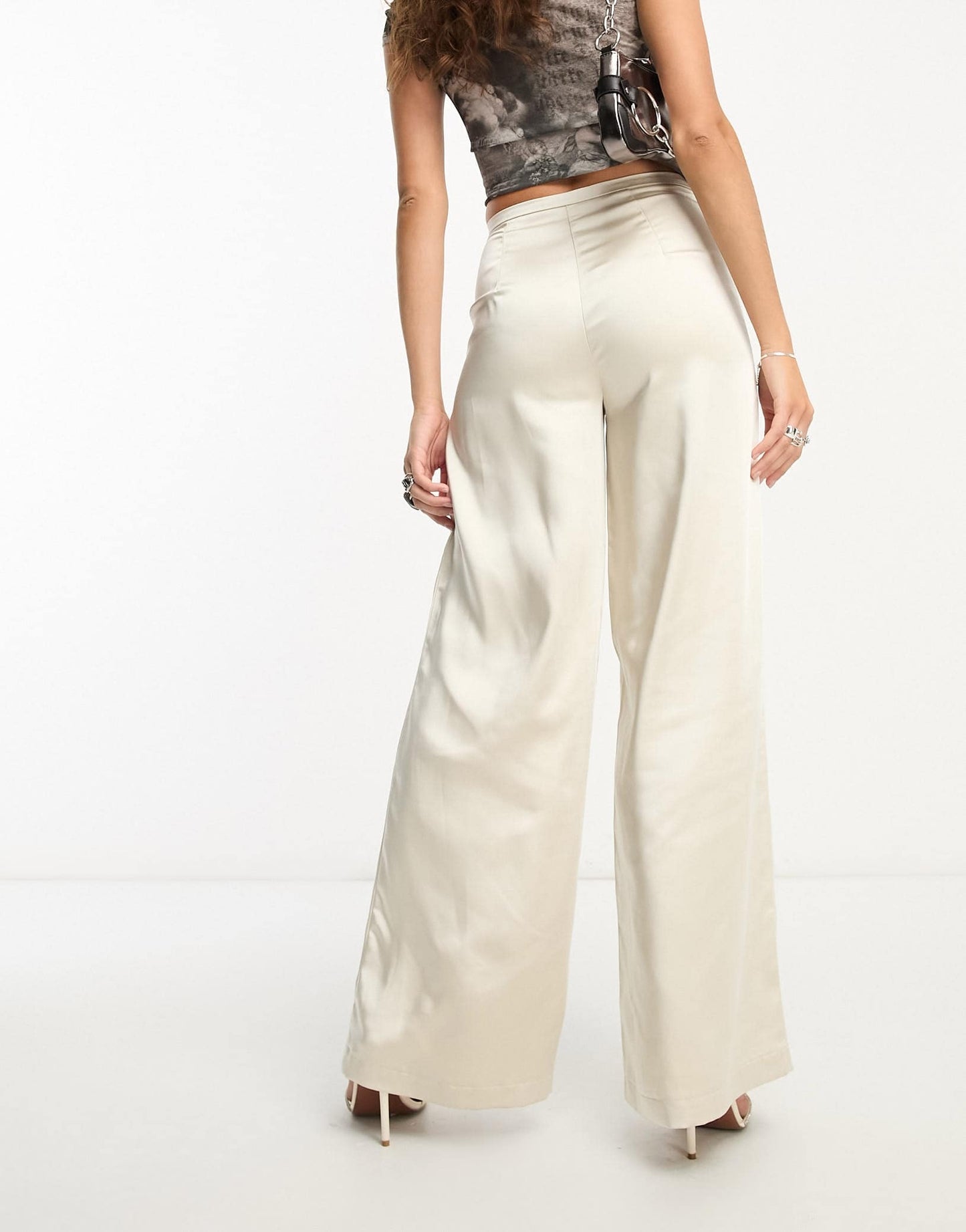 ONLY high waisted satin palazzo trouser co-ord in champagne