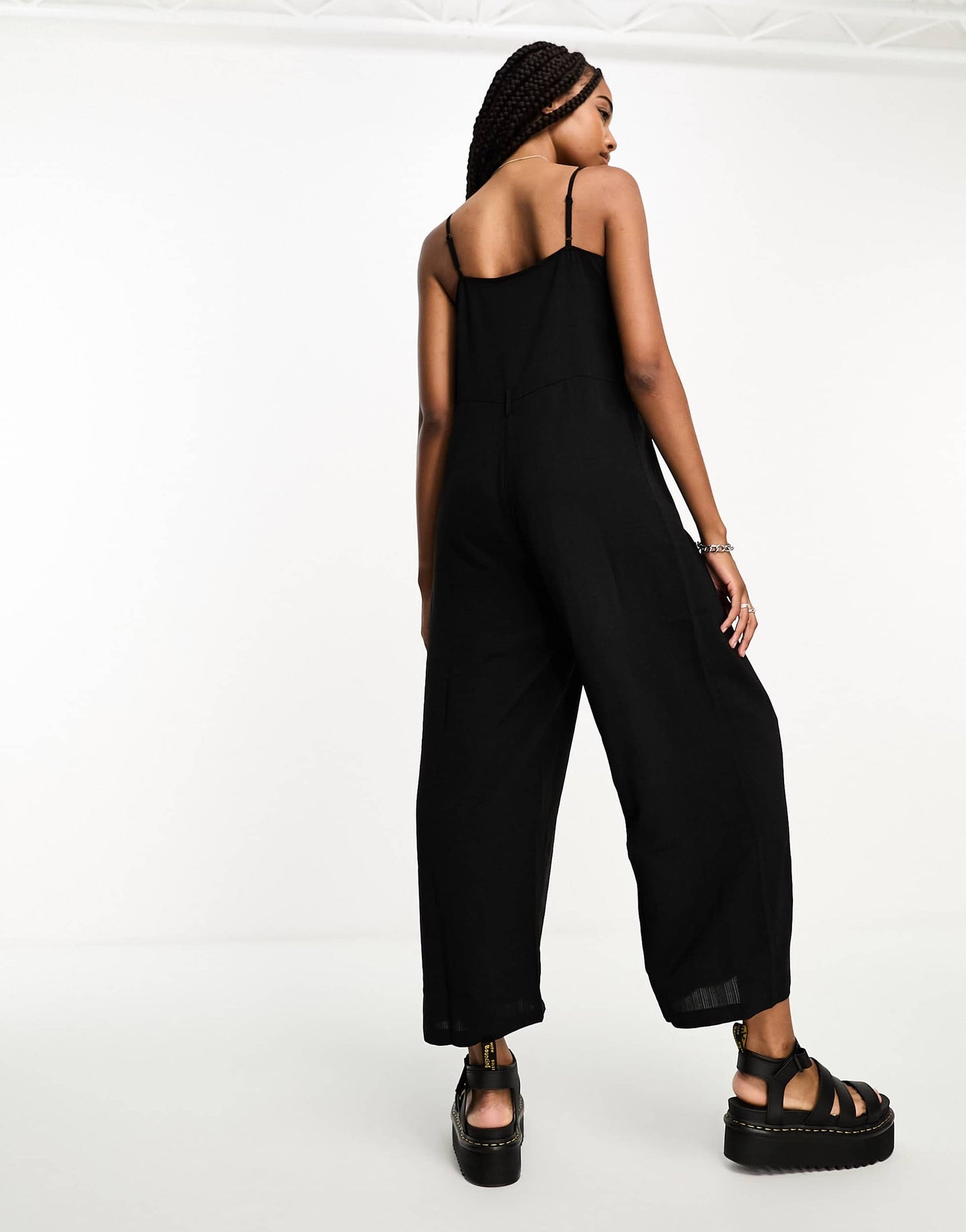 Only Tall frill detail belted jumpsuit in black