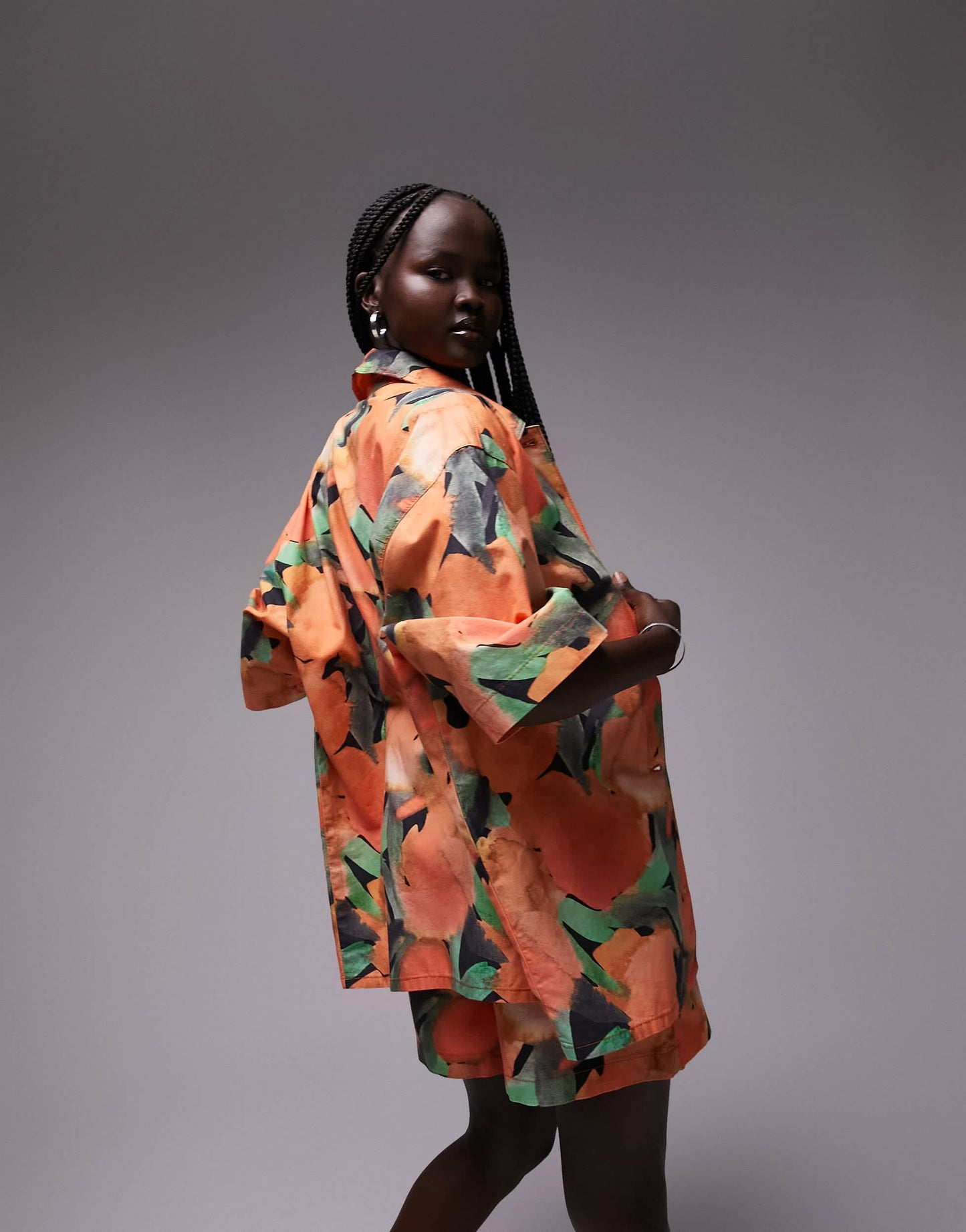 Topshop co-ord oversized short sleeve shirt in orange print