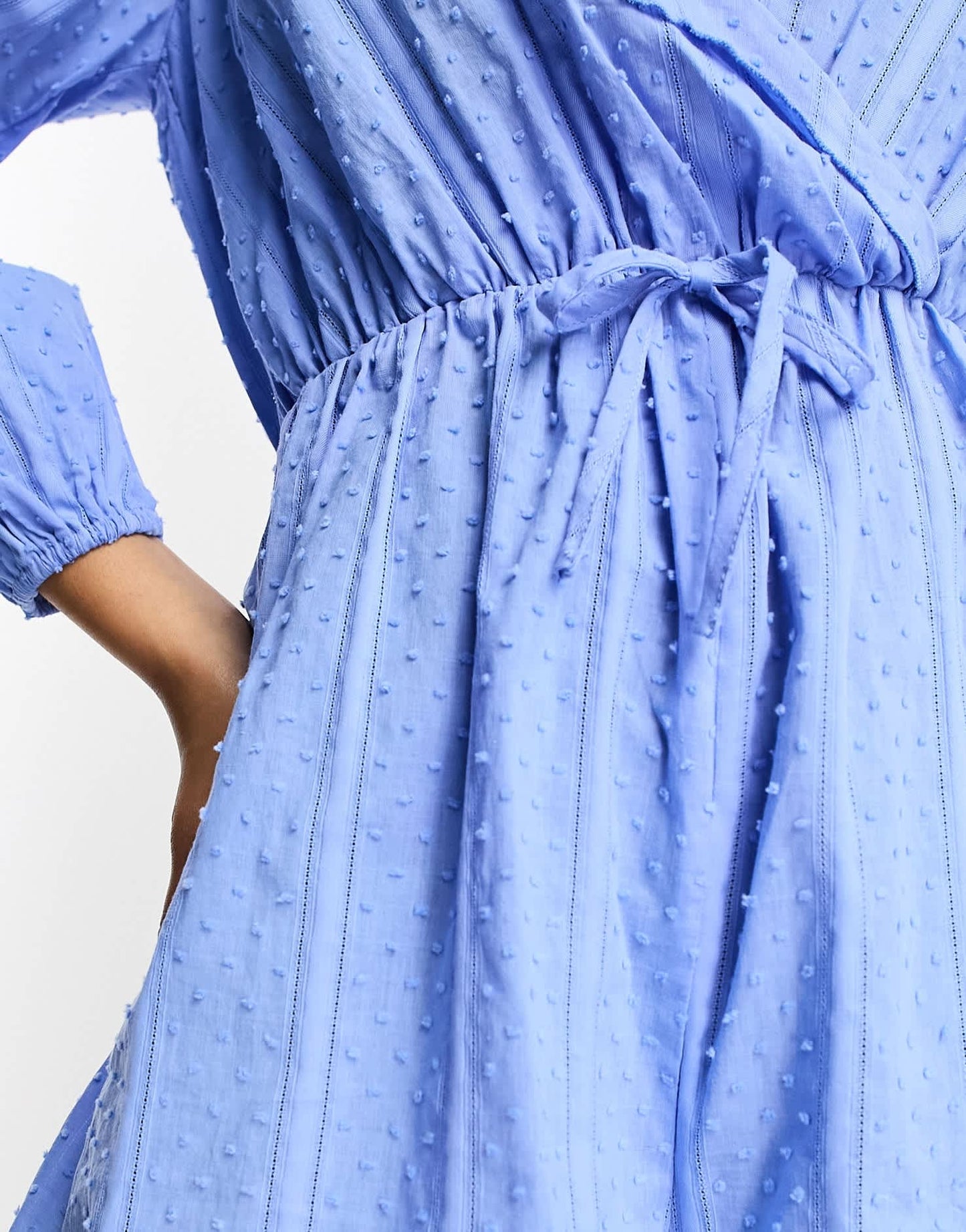 Little Mistress long sleeve ruffle playsuit in baby blue